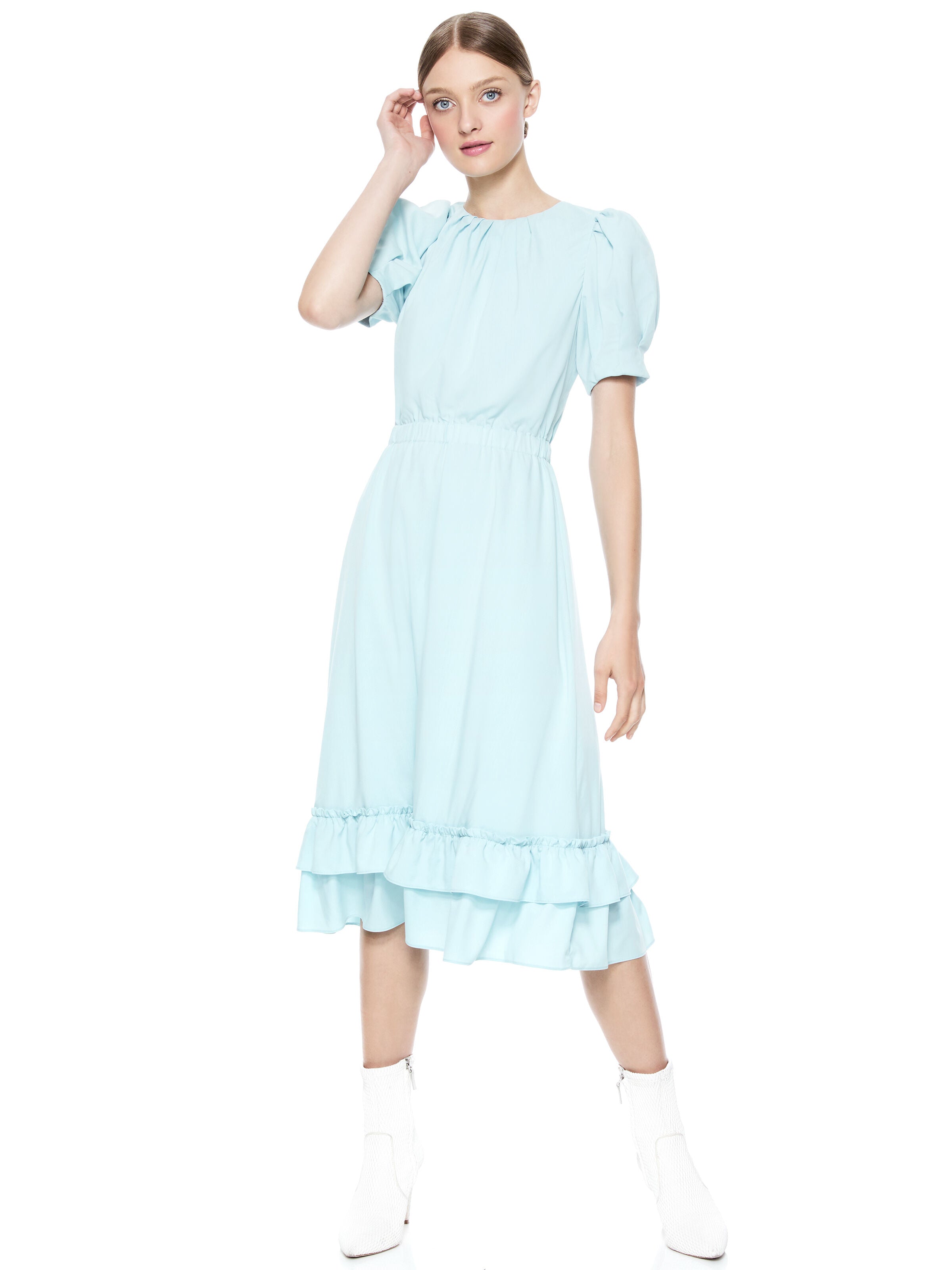 VIDA PUFF SLEEVE MIDI DRESS-ALICE + OLIVIA