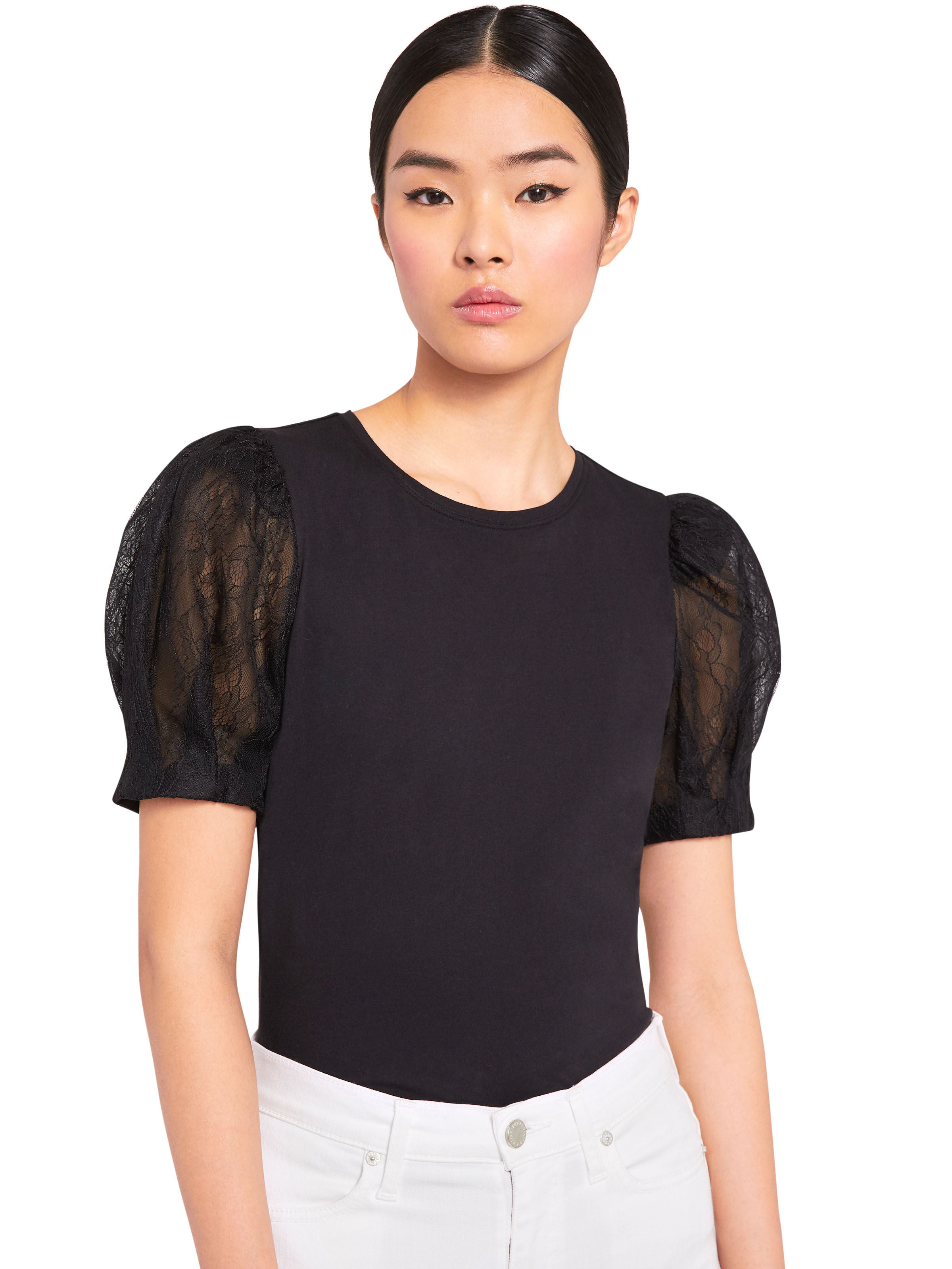 POSEY PUFF SLEEVE TEE-Black-ALICE + OLIVIA