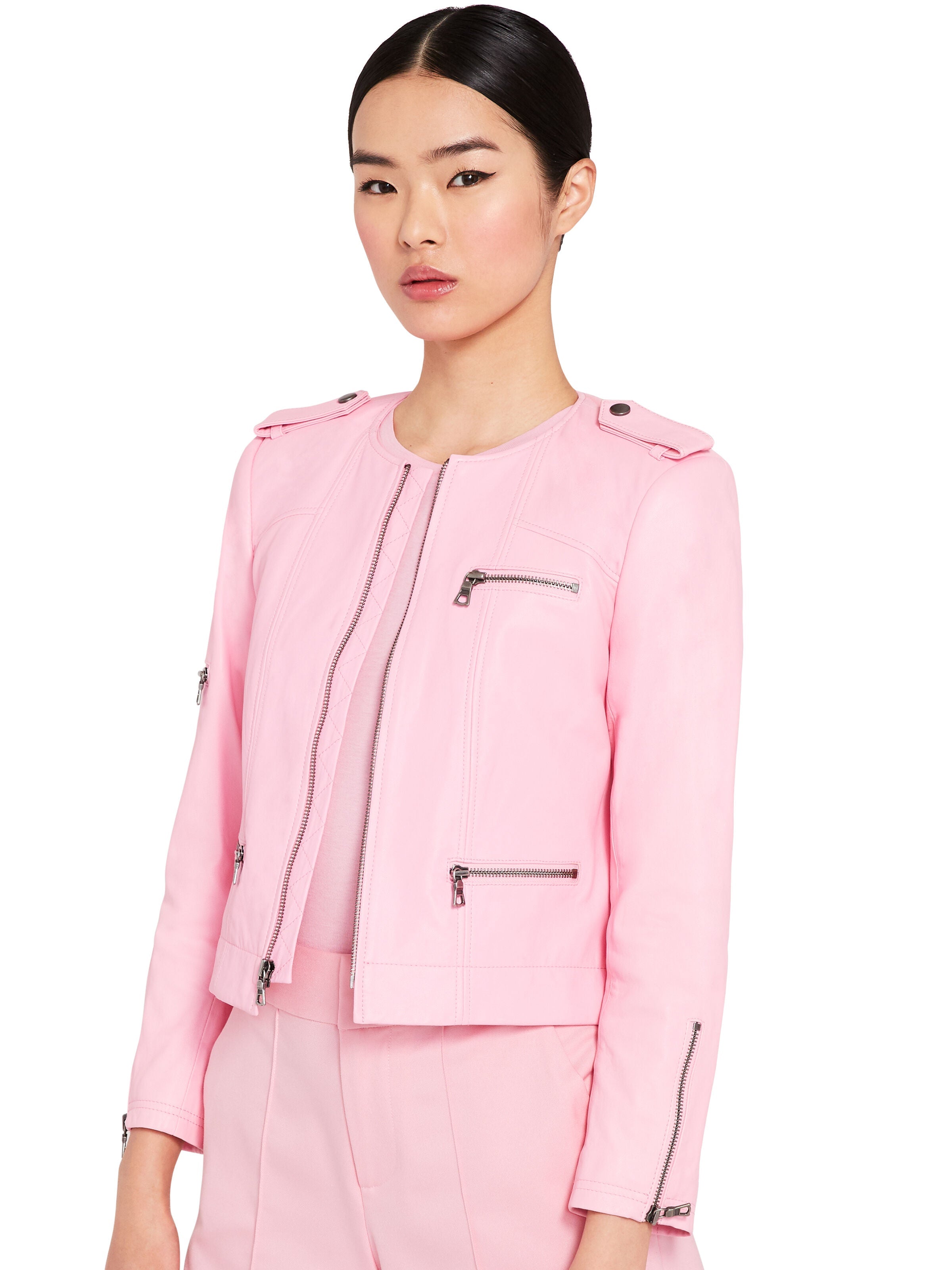 CAM LTHR EXPSD ZIPPER BKR JKT-ALICE + OLIVIA