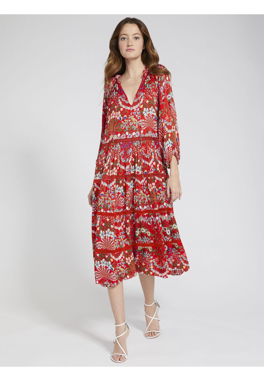 LAYLA FLORAL RUFFLE MIDI DRESS-ALICE + OLIVIA