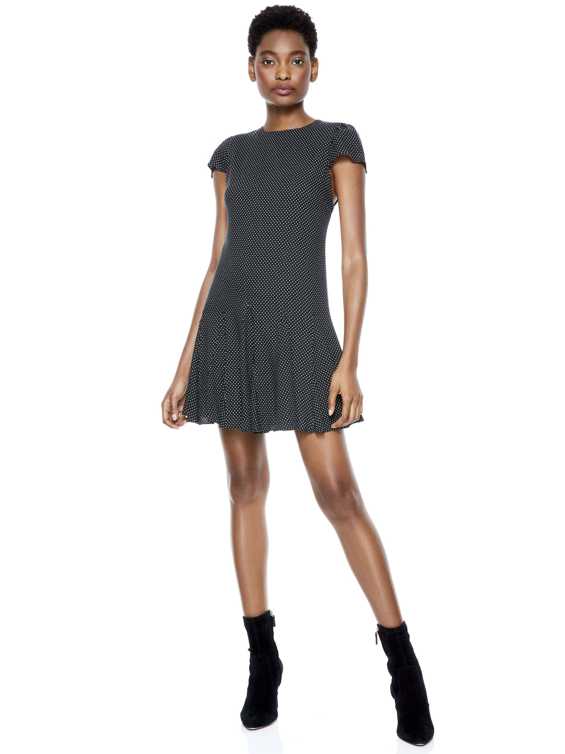 DOLLY GODET MINI DRESS-MINI DOT BLACK-ALICE + OLIVIA