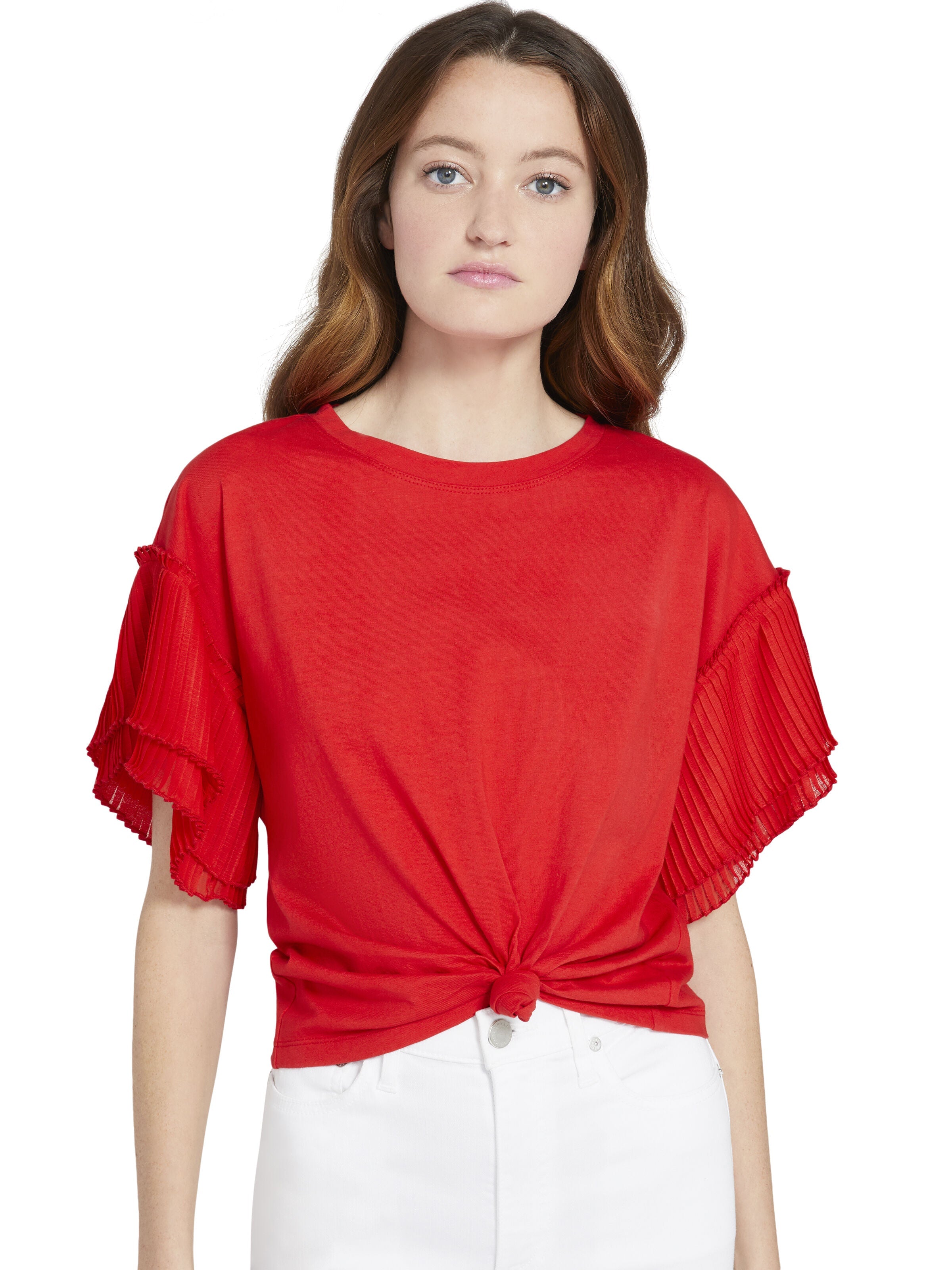 NANCI TIE FRONT PLEATED TEE-ALICE + OLIVIA