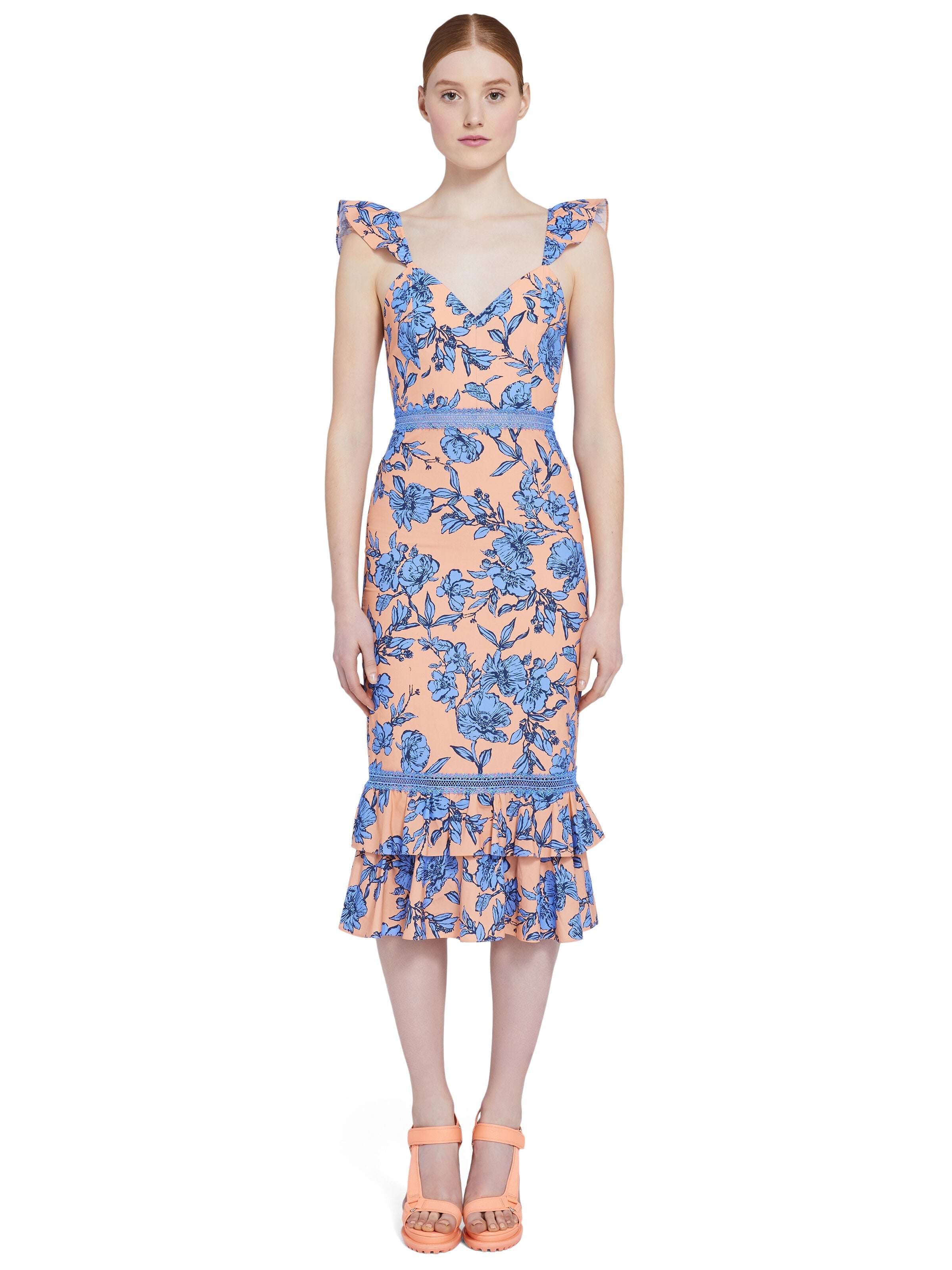 JADE FLORAL RUFFLE MIDI DRESS