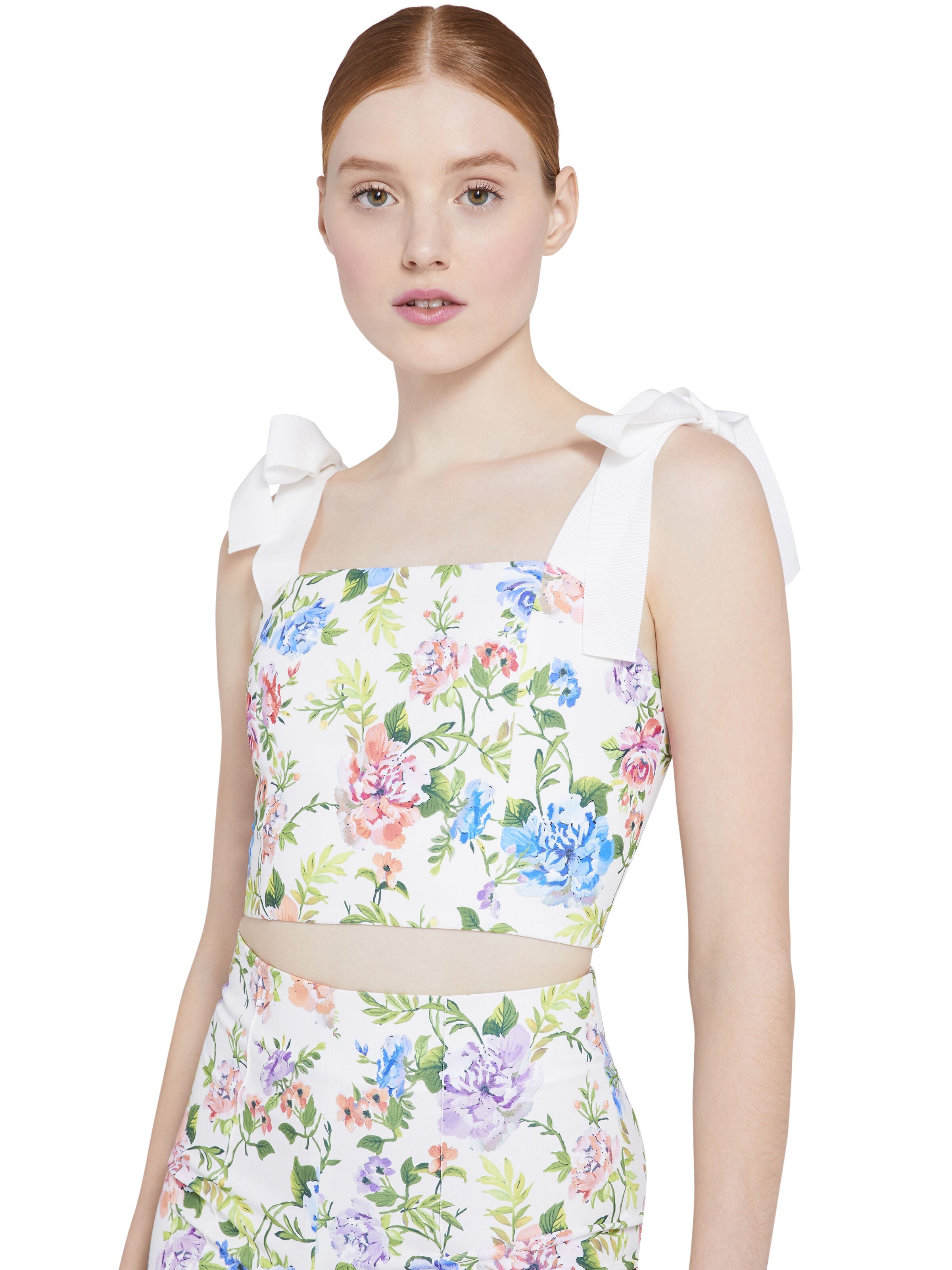 NIKA FLORAL FITTED CROP TOP-ALICE + OLIVIA