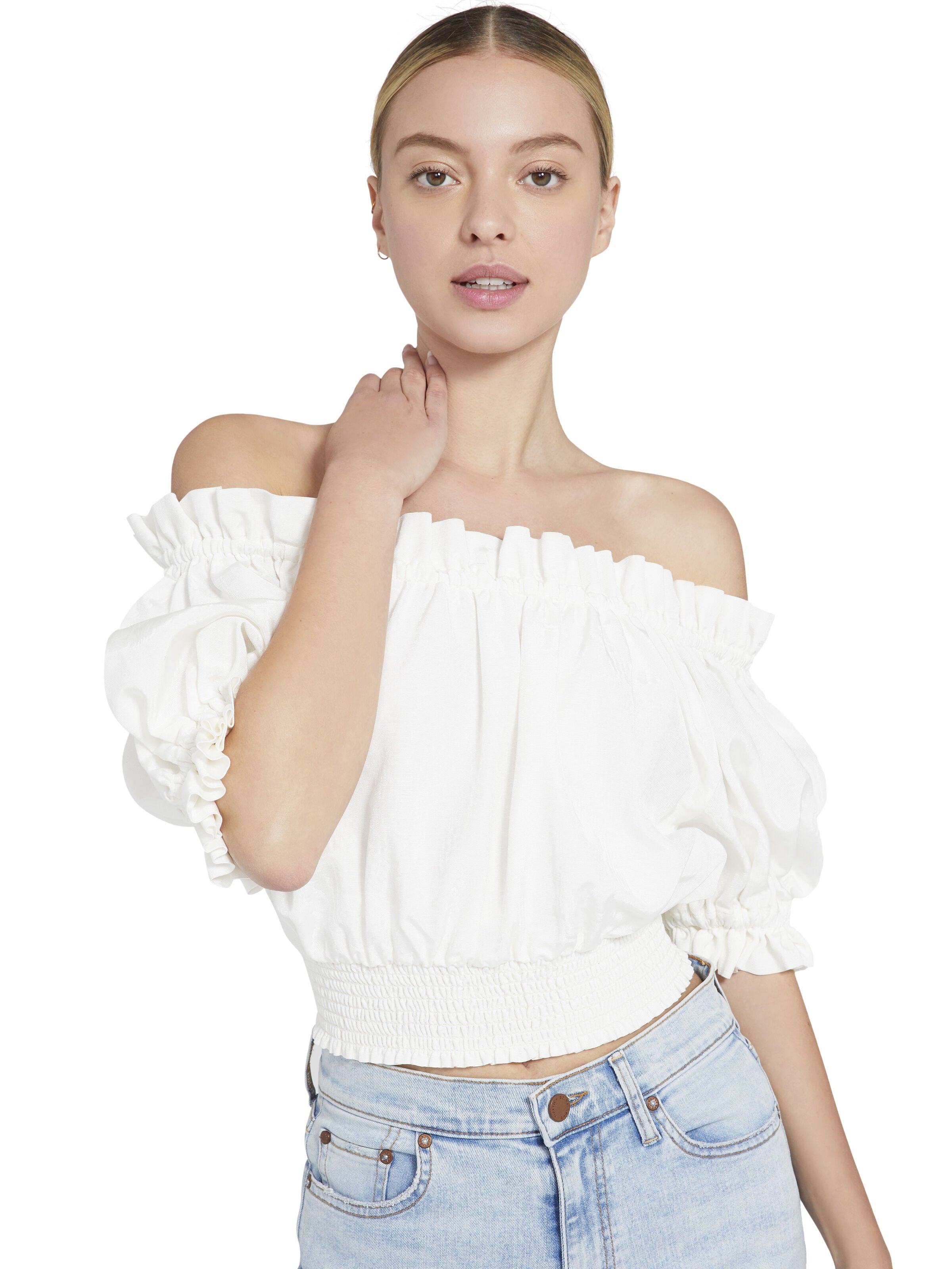 CAPRINA OFF THE SHOULDER CROP TOP-LAVENDER-ALICE + OLIVIA