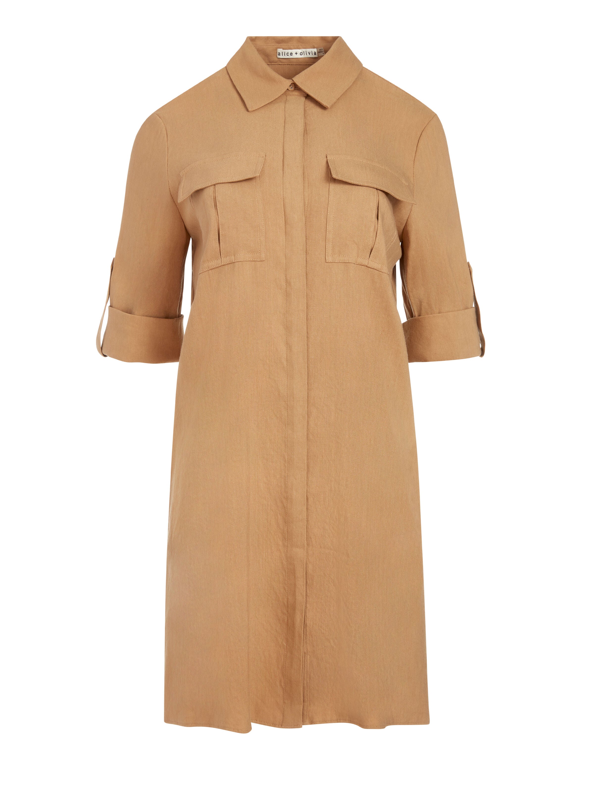 KIERA POCKET FRONT MINI DRESS-TAN-ALICE + OLIVIA