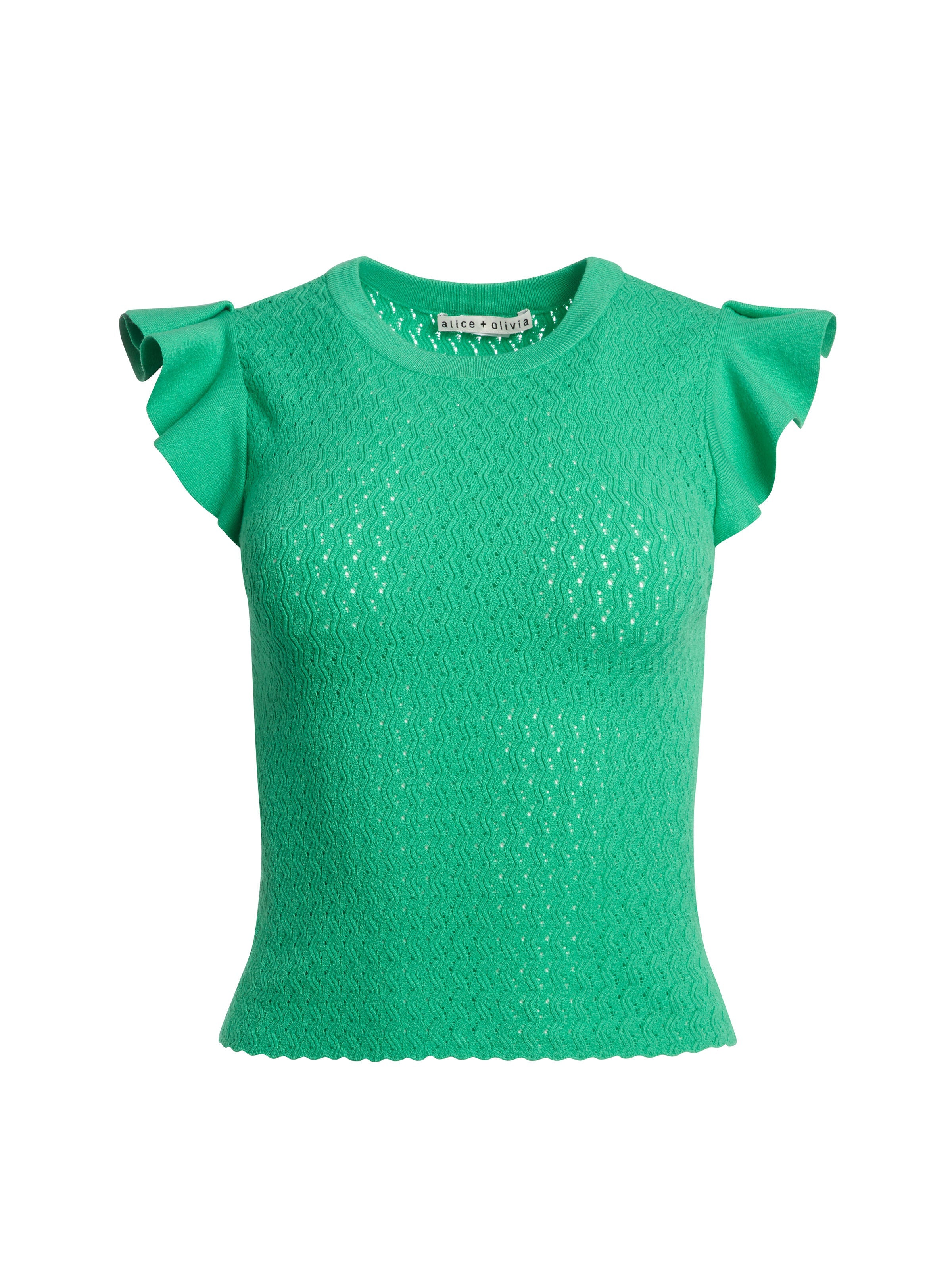 LAMARA RUFFLE SLEEVE CREW NECK TOP-ALICE + OLIVIA