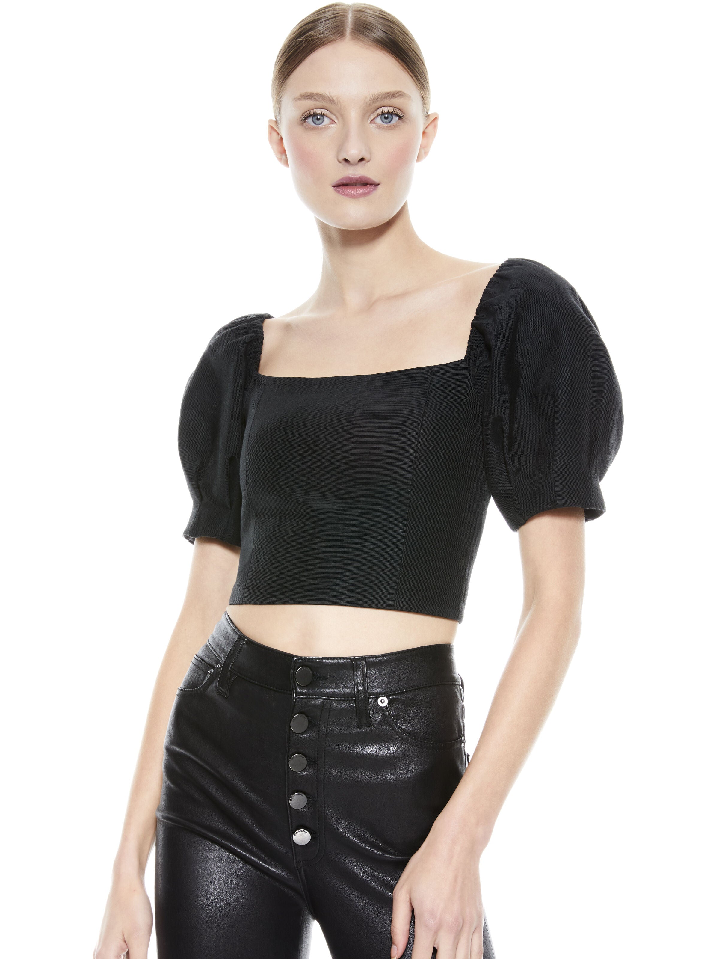 JOSLYN PUFF SLEEVE CROP TOP-ALICE + OLIVIA