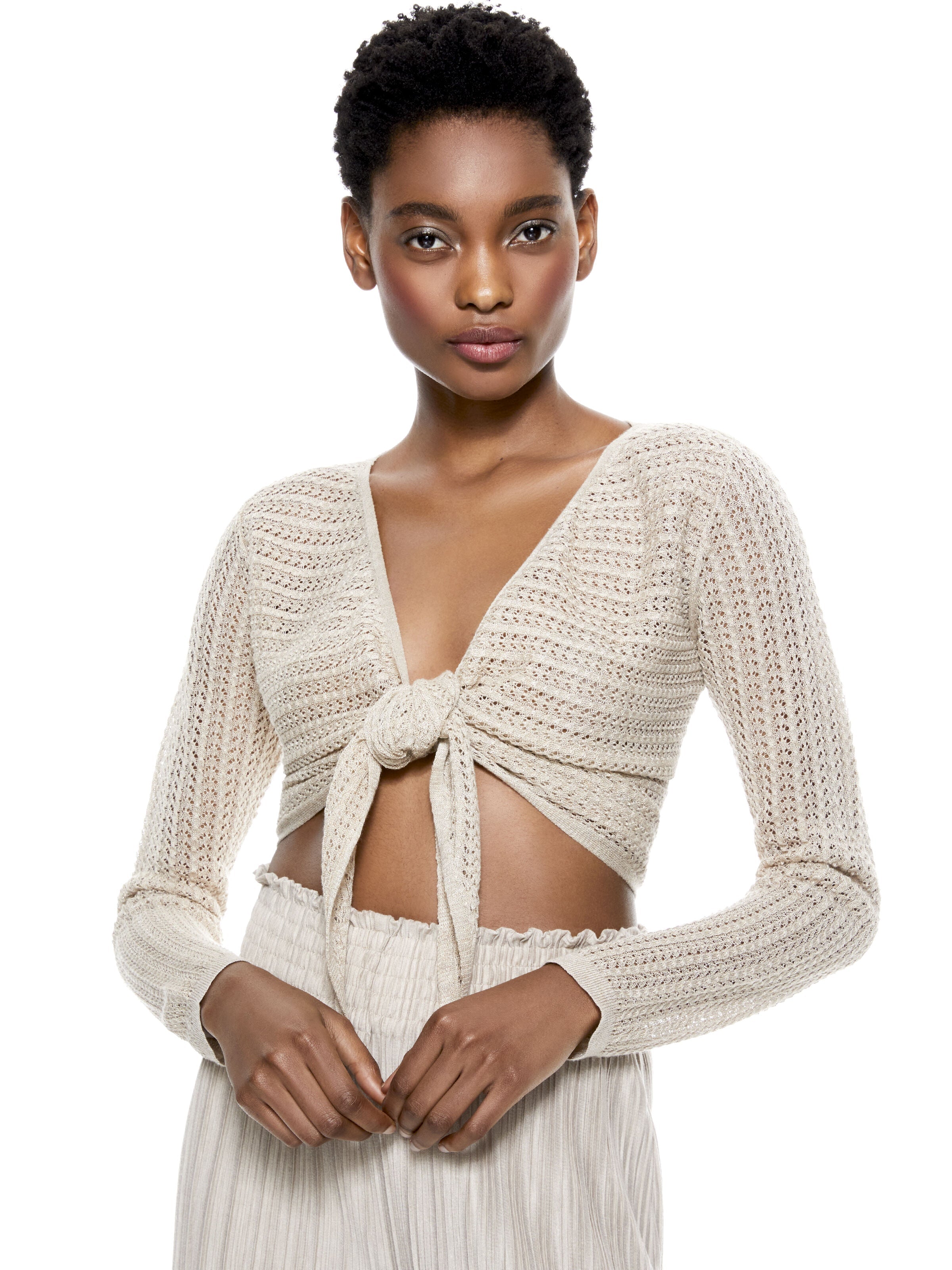 FERGIE TIE FRONT CROPPED CARDIGAN-ALICE + OLIVIA