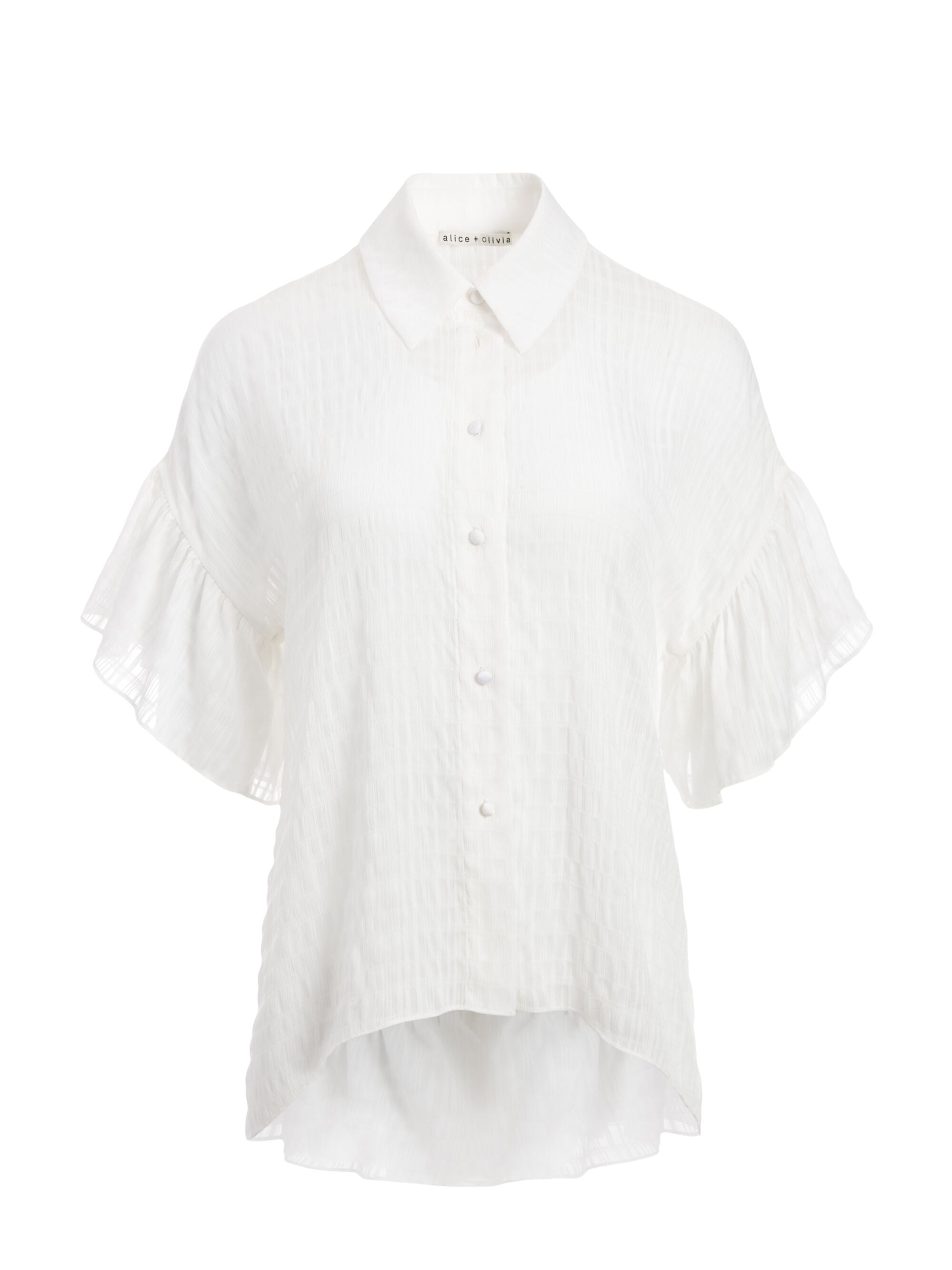 EDYTH RUFFLE SLEEVE BUTTON DOWN-OFF WHITE-ALICE + OLIVIA