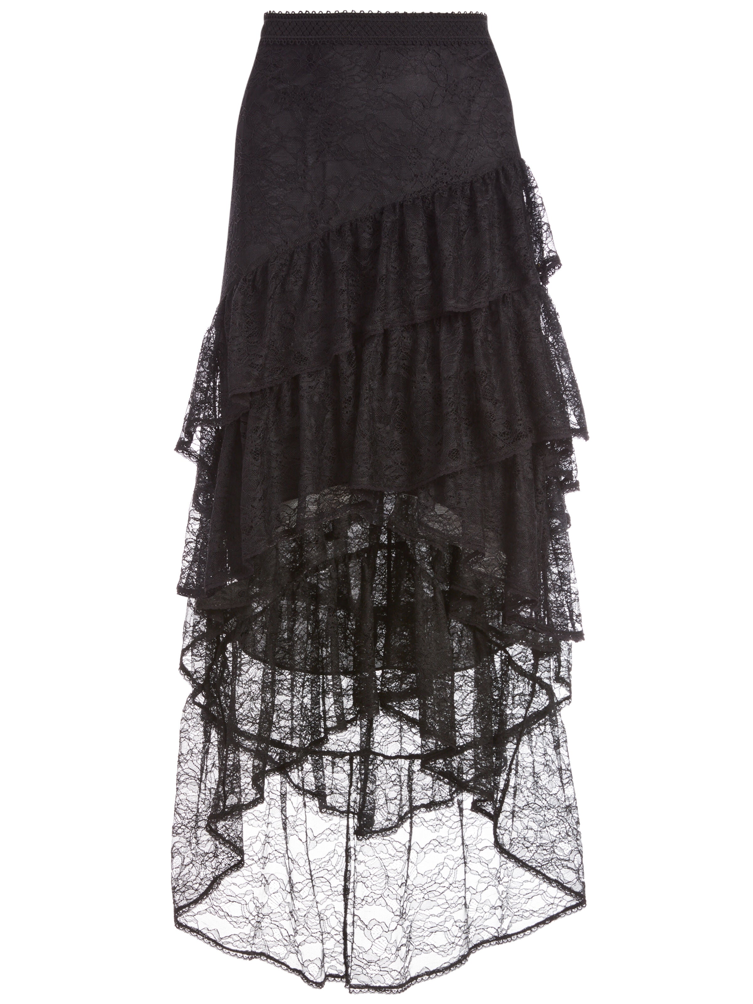 ONIE ASYMMETRICAL LACE SKIRT-Black-ALICE + OLIVIA