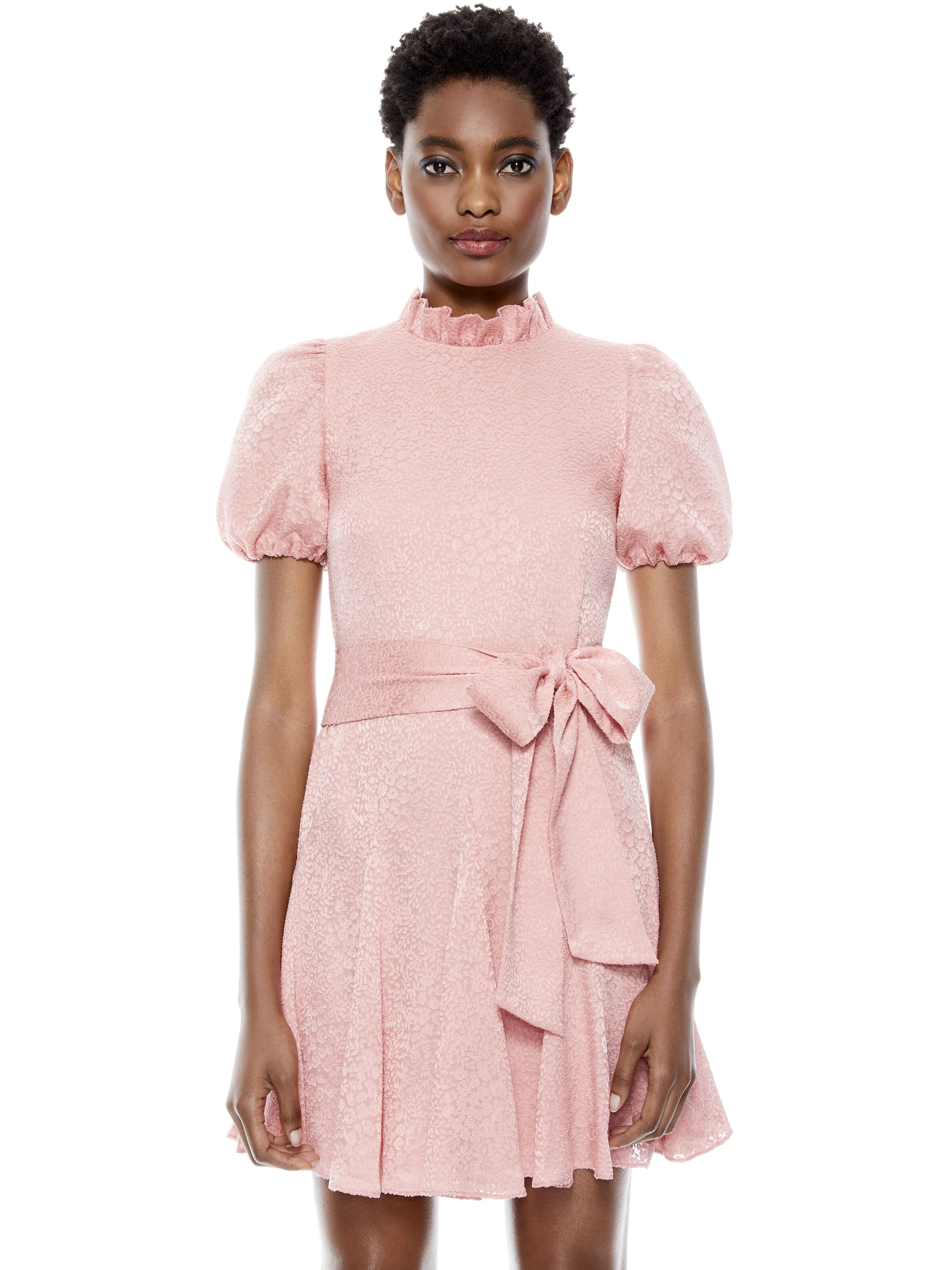 MINA PLEATED SLEEVE GODET DRESS WITH BELT-ROSE-ALICE + OLIVIA