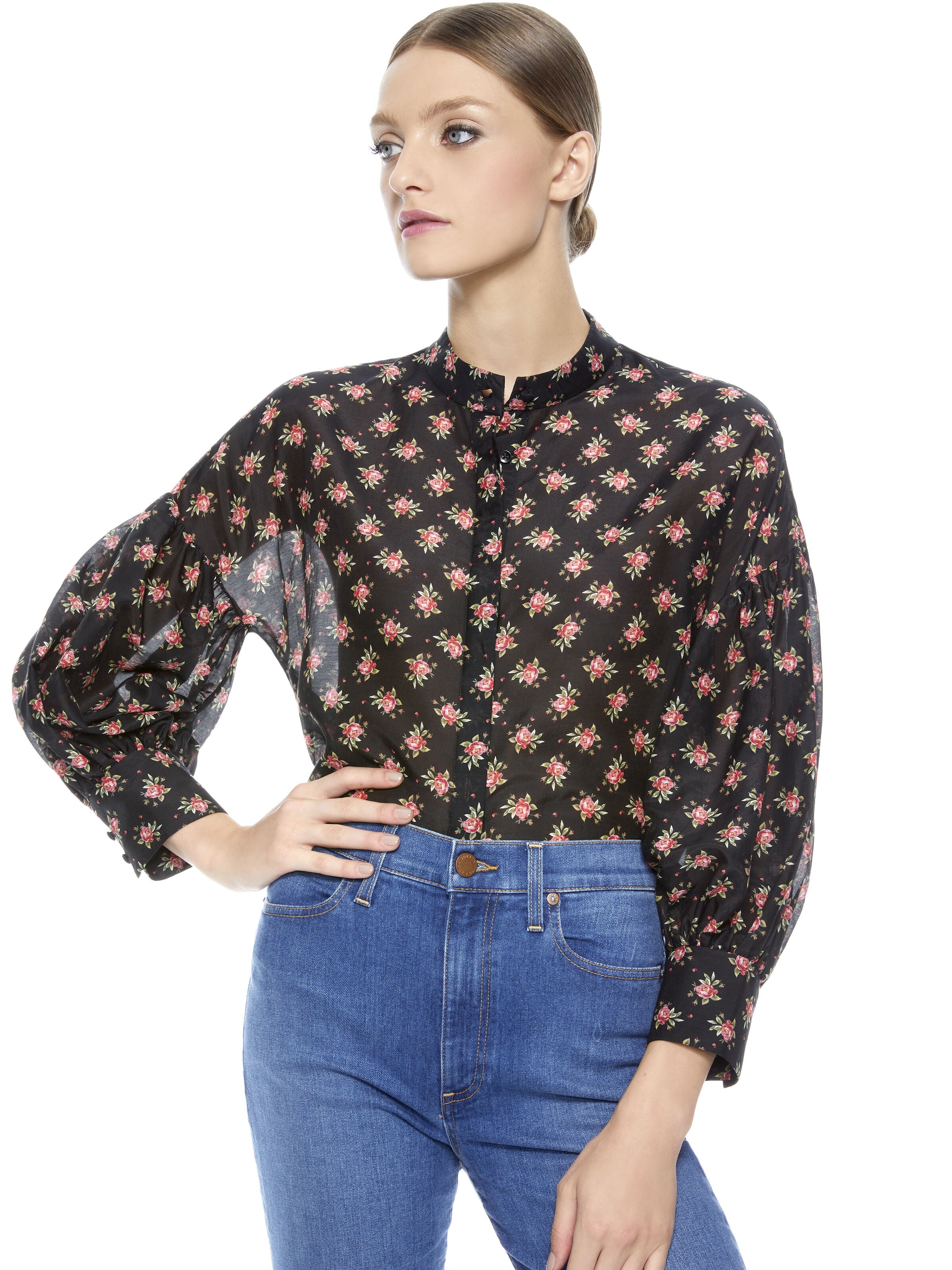 PAULITA FLORAL BLOUSE-HEIRLOOM SM BLACK-ALICE + OLIVIA