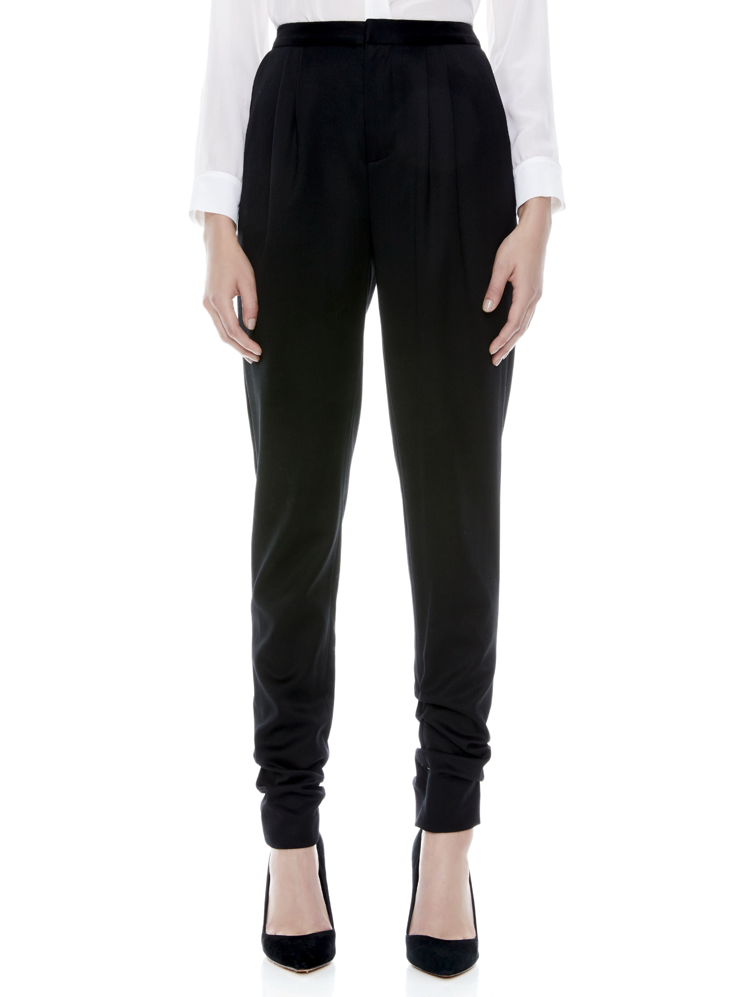 SAMUEL PLEAT FRONT SKINNY PANT-Black-ALICE + OLIVIA