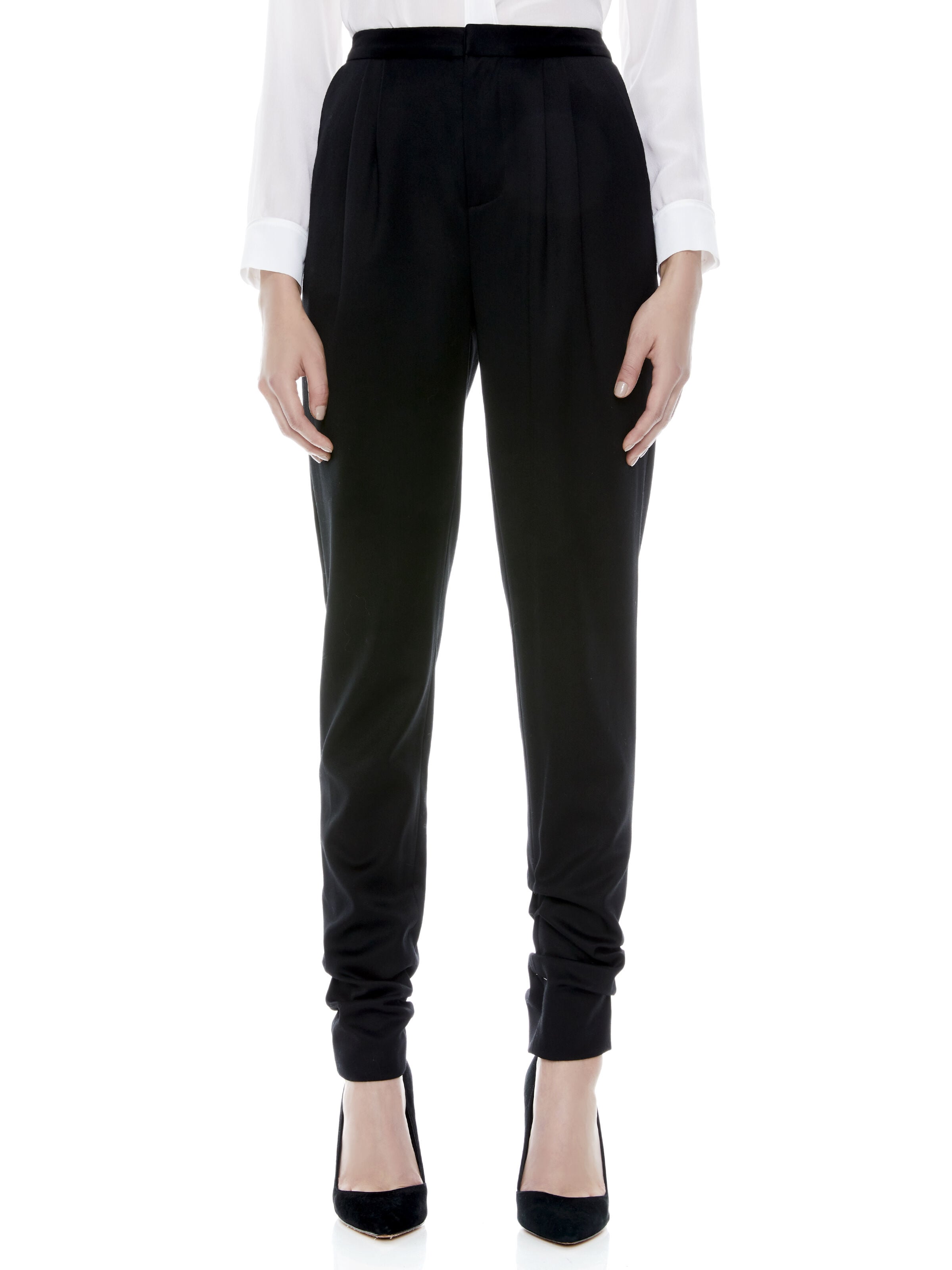 SAMUEL PLEAT FRONT SKINNY PANT-Black-ALICE + OLIVIA