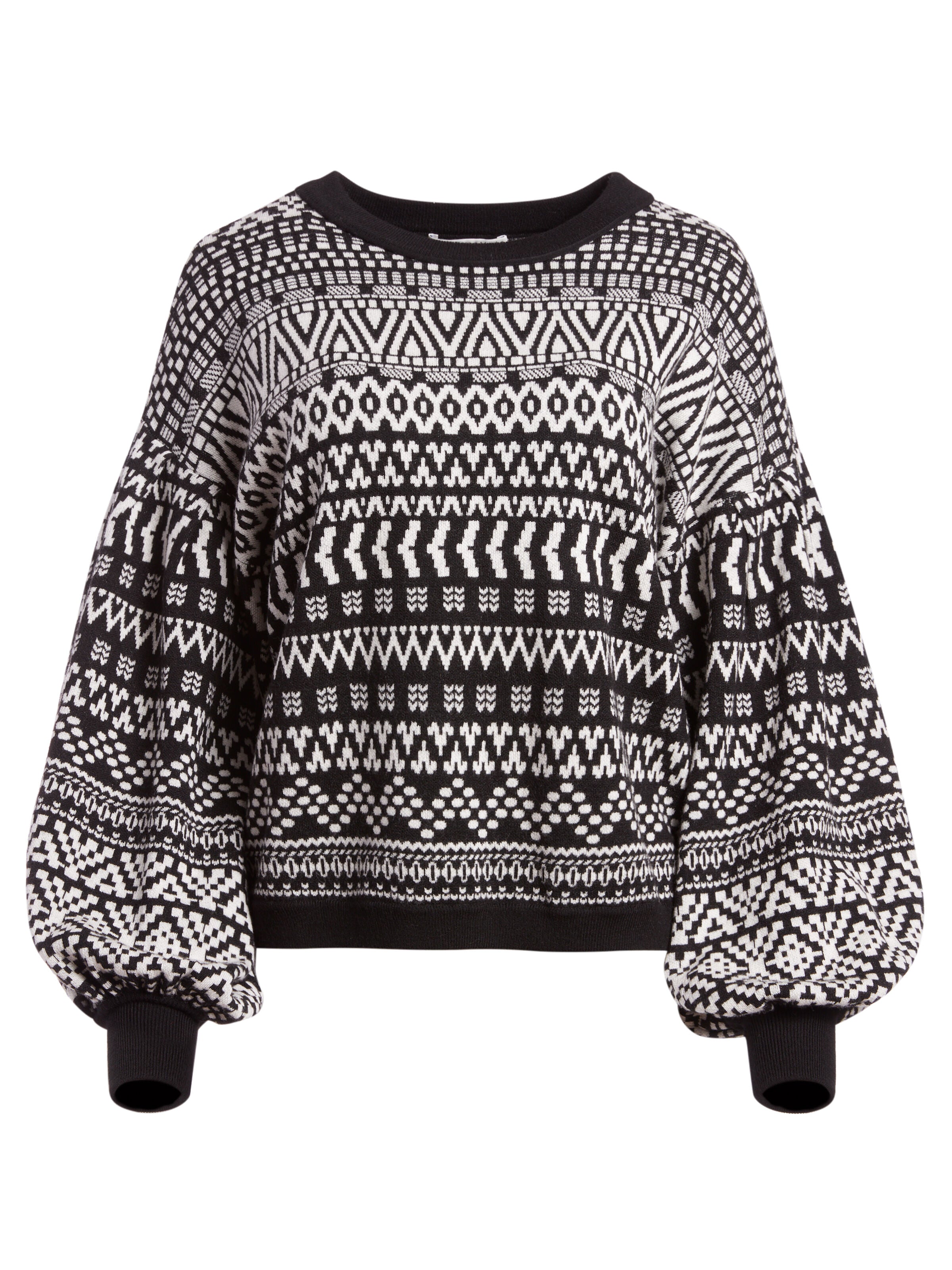 HAZEL PLEATED SLEEVE PULLOVER-BLACK/CREAM-ALICE + OLIVIA