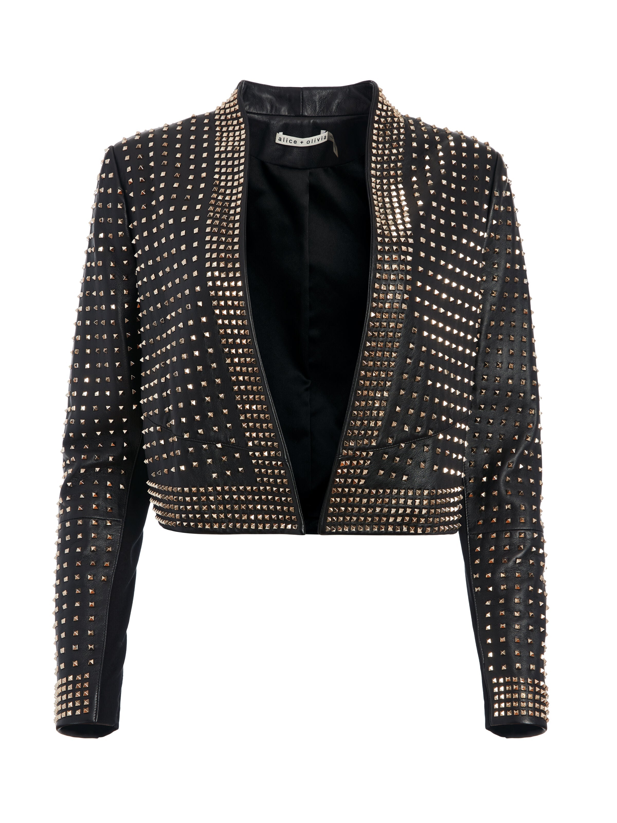 HARVEY STUDDED LEATHER OPEN JACKET-BLACK/LIGHT GOLD-ALICE + OLIVIA
