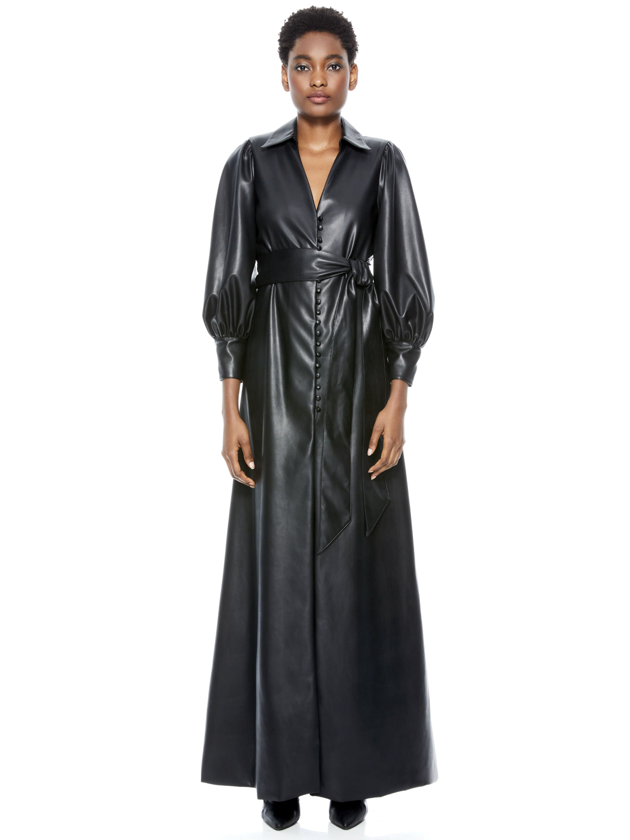 ZARITA VEGAN LEATHER MAXI DRESS-Black-ALICE + OLIVIA