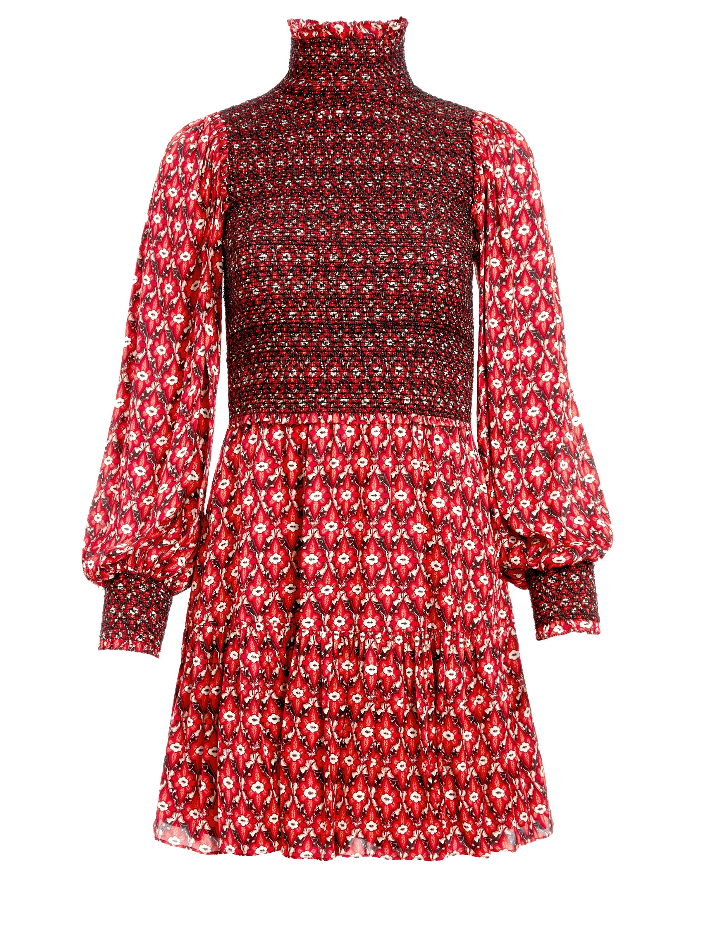 ELVIRA SMOCKED MOCK NECK MINI DRESS-ALICE + OLIVIA