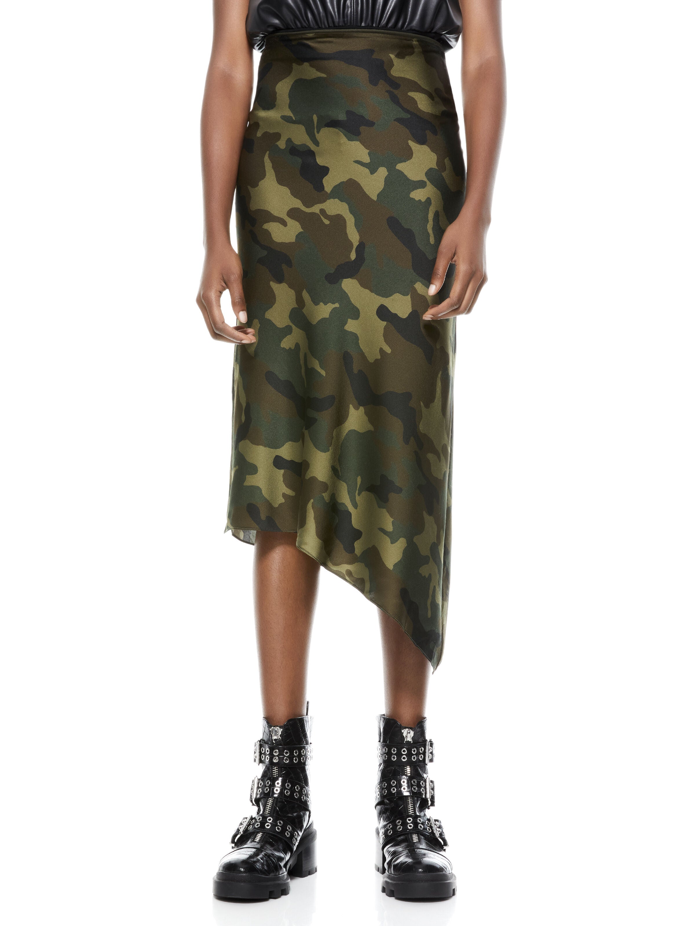 MAEVE CAMO ASYMMETRICAL SLIP SKIRT-CAMO GIRL-ALICE + OLIVIA