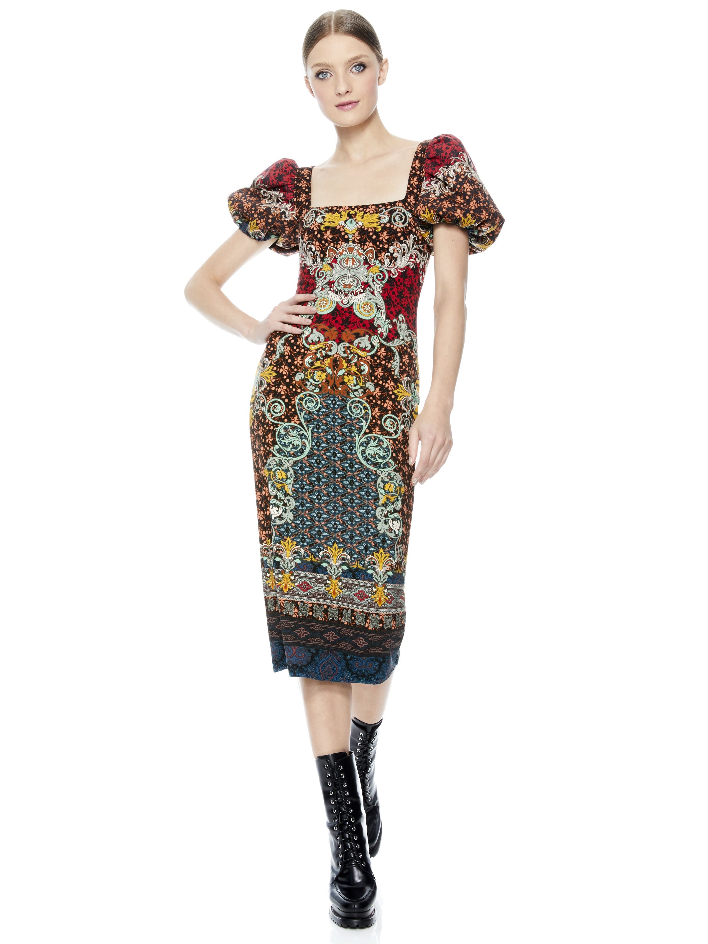 LEXIA PUFF SLEEVE MIDI DRESS-ALICE + OLIVIA