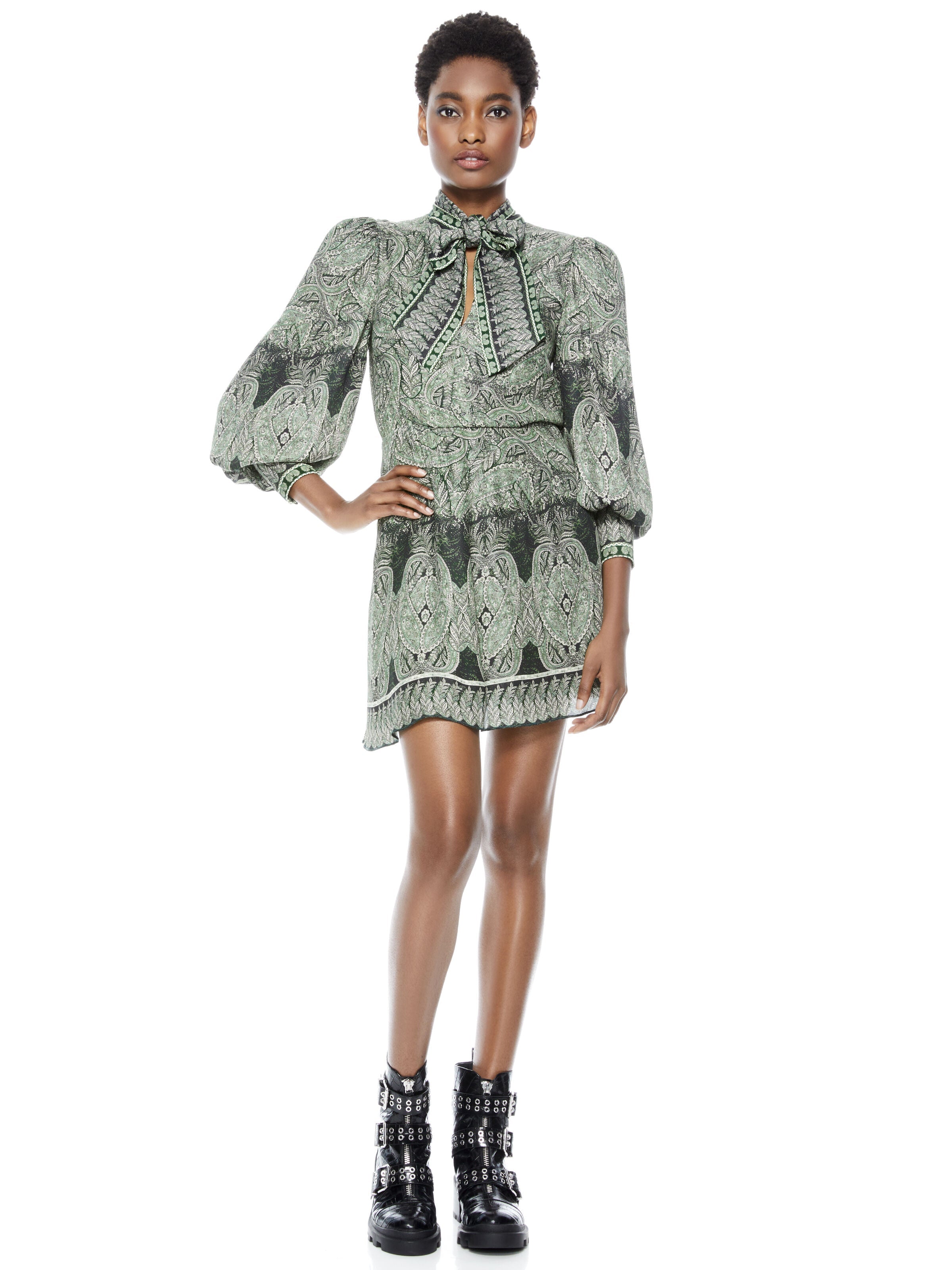 TANISHA TIE NECK MINI DRESS-ALICE + OLIVIA
