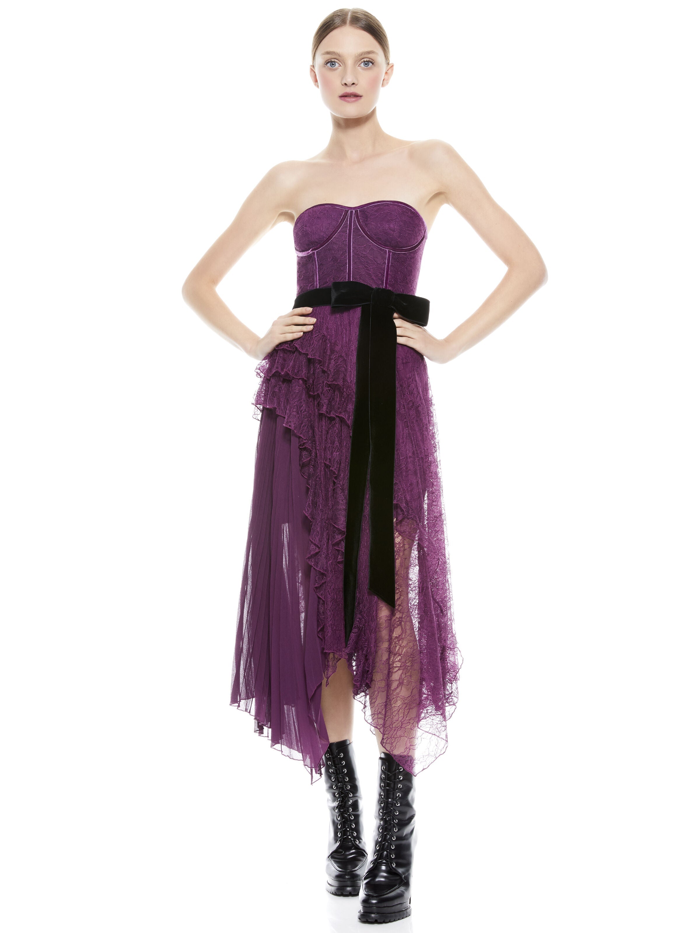 BREE RUFFLE PLEATED MIDI DRESS-BOYSENBERRY-ALICE + OLIVIA