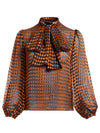 LOLITA HOUNDSTOOTH TIE NECK BLOUSE-HARVEST HOUNDSTOOTH MD-ALICE + OLIVIA