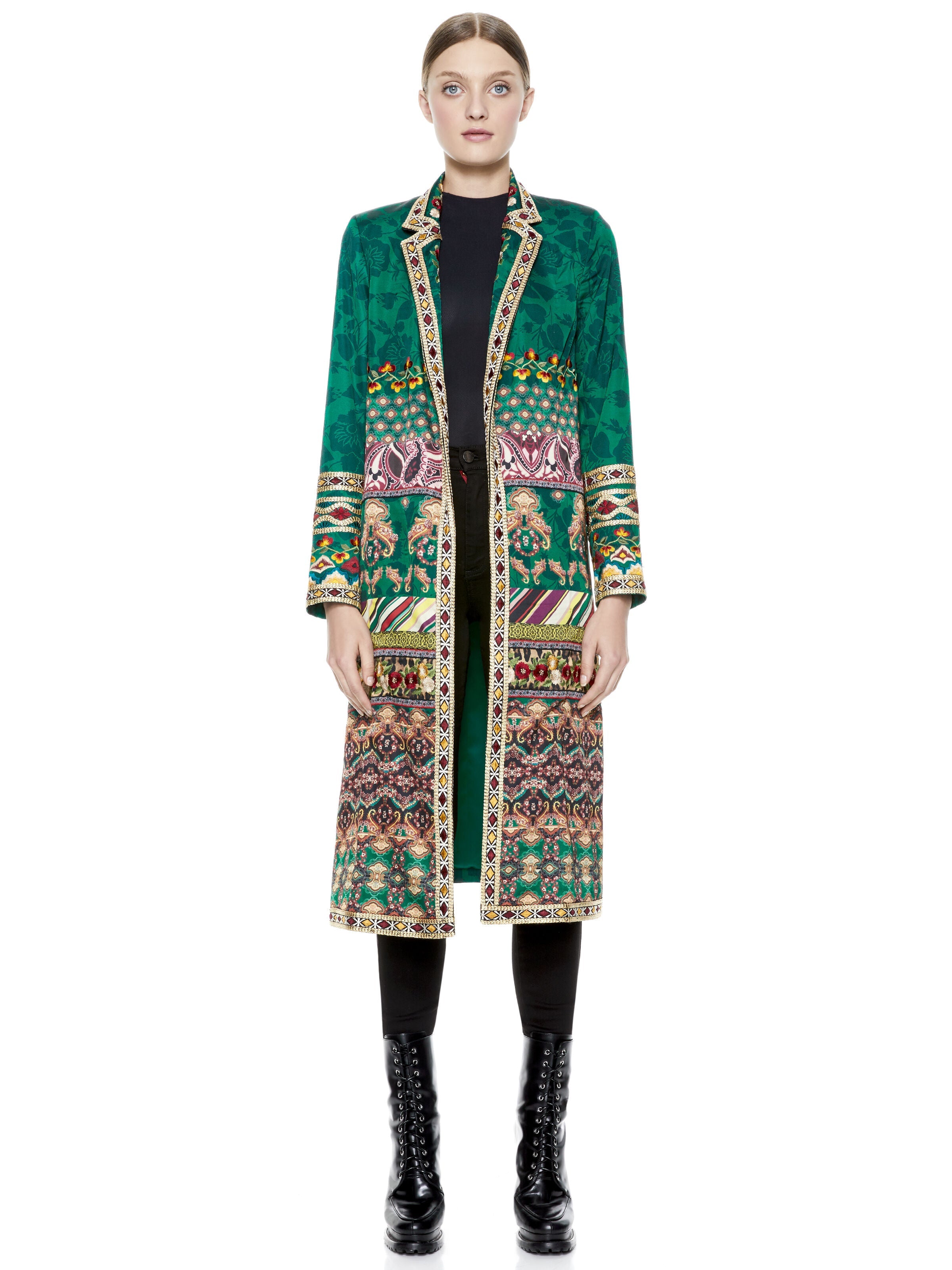 LINDA EMBROIDERED NOTCH COLLAR COAT-THE MUSE MULTI-ALICE + OLIVIA