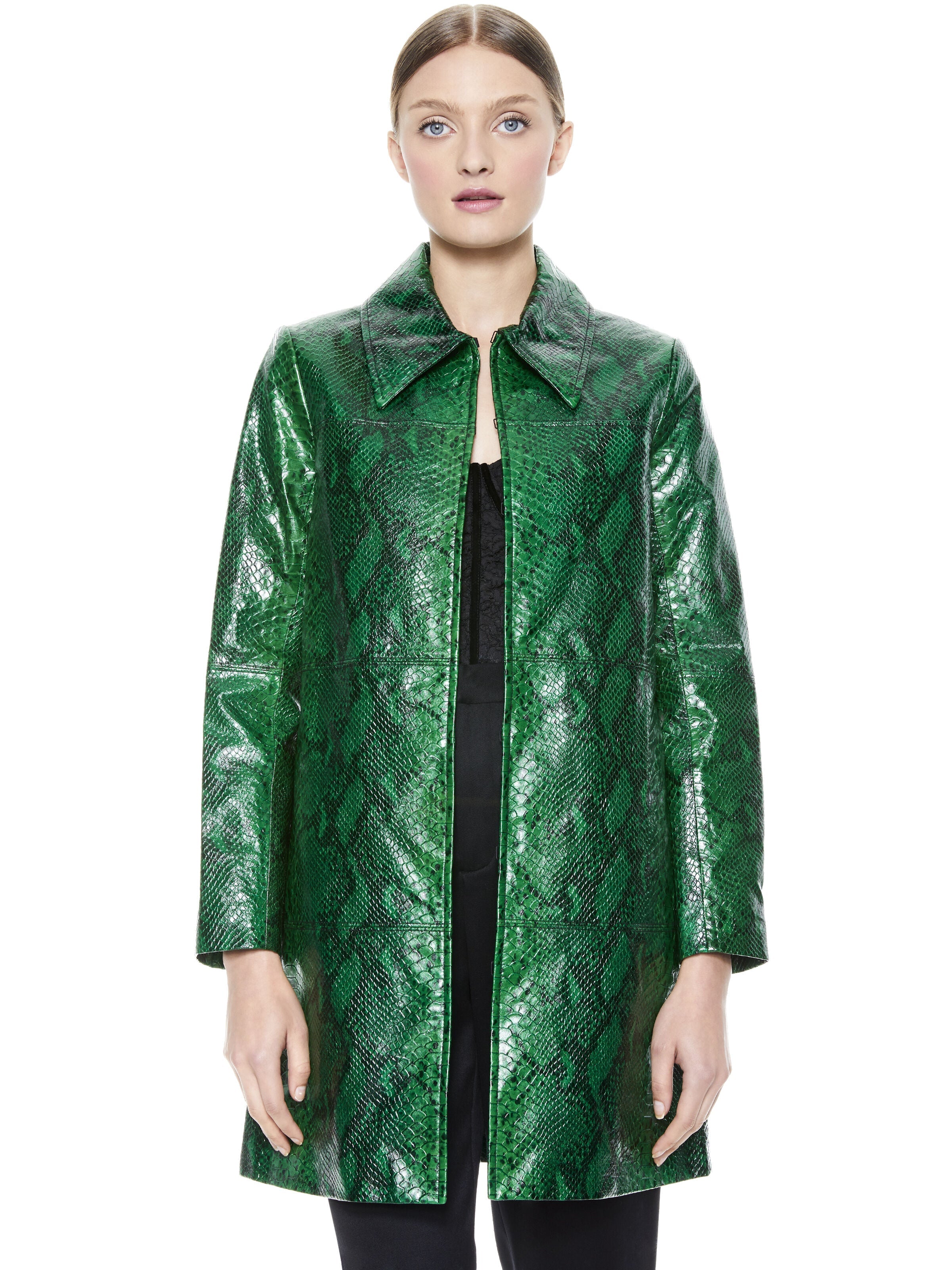 LOGAN LEATHER COAT-EMERALD/BLACK-ALICE + OLIVIA