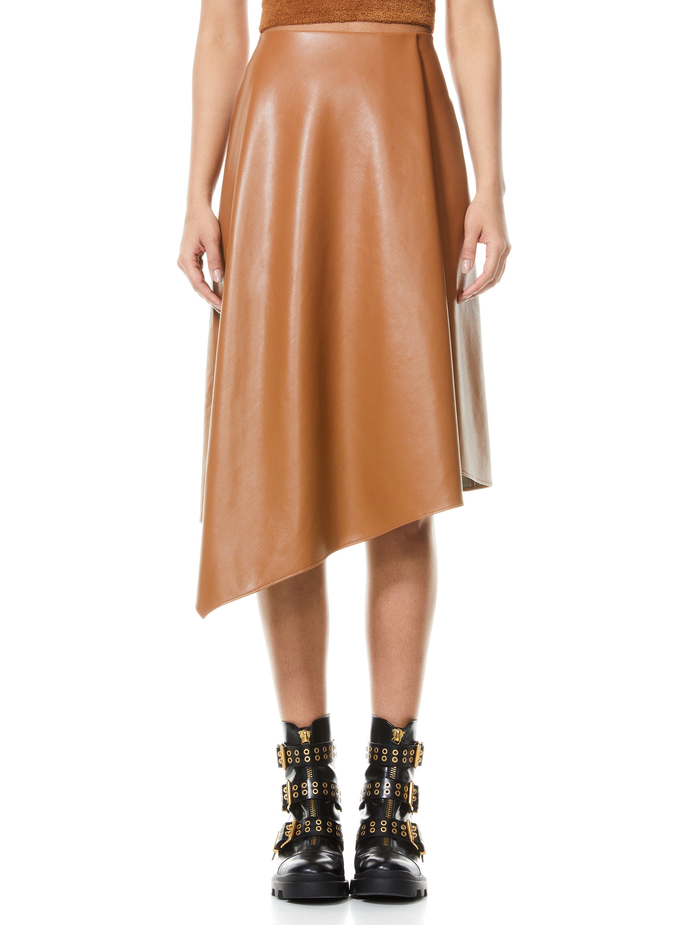JAYLA VEGAN LEATHER MIDI SKIRT-Black-ALICE + OLIVIA