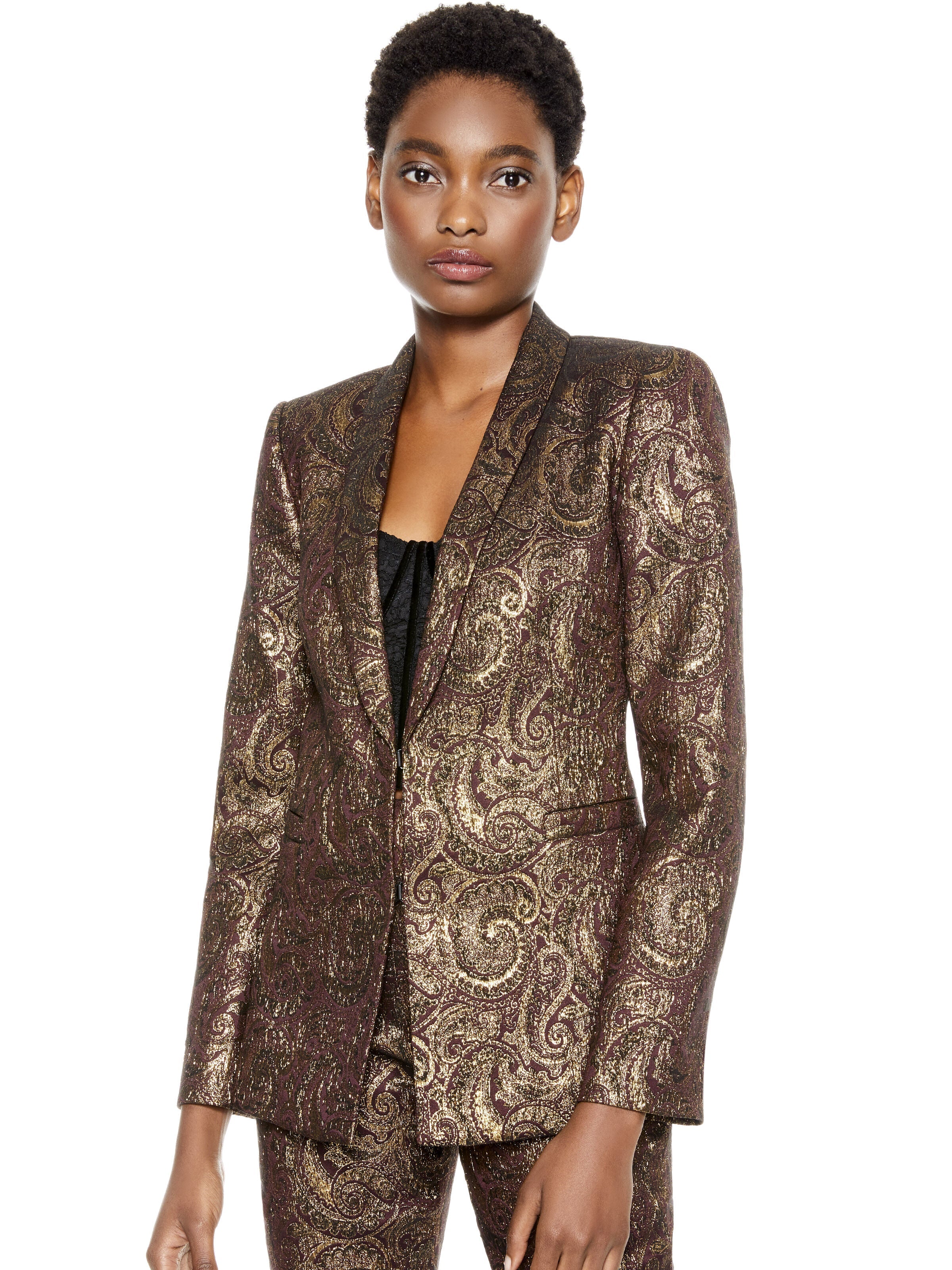 RICHIE METALLIC SHAWL COLLAR BLAZER-ALICE + OLIVIA
