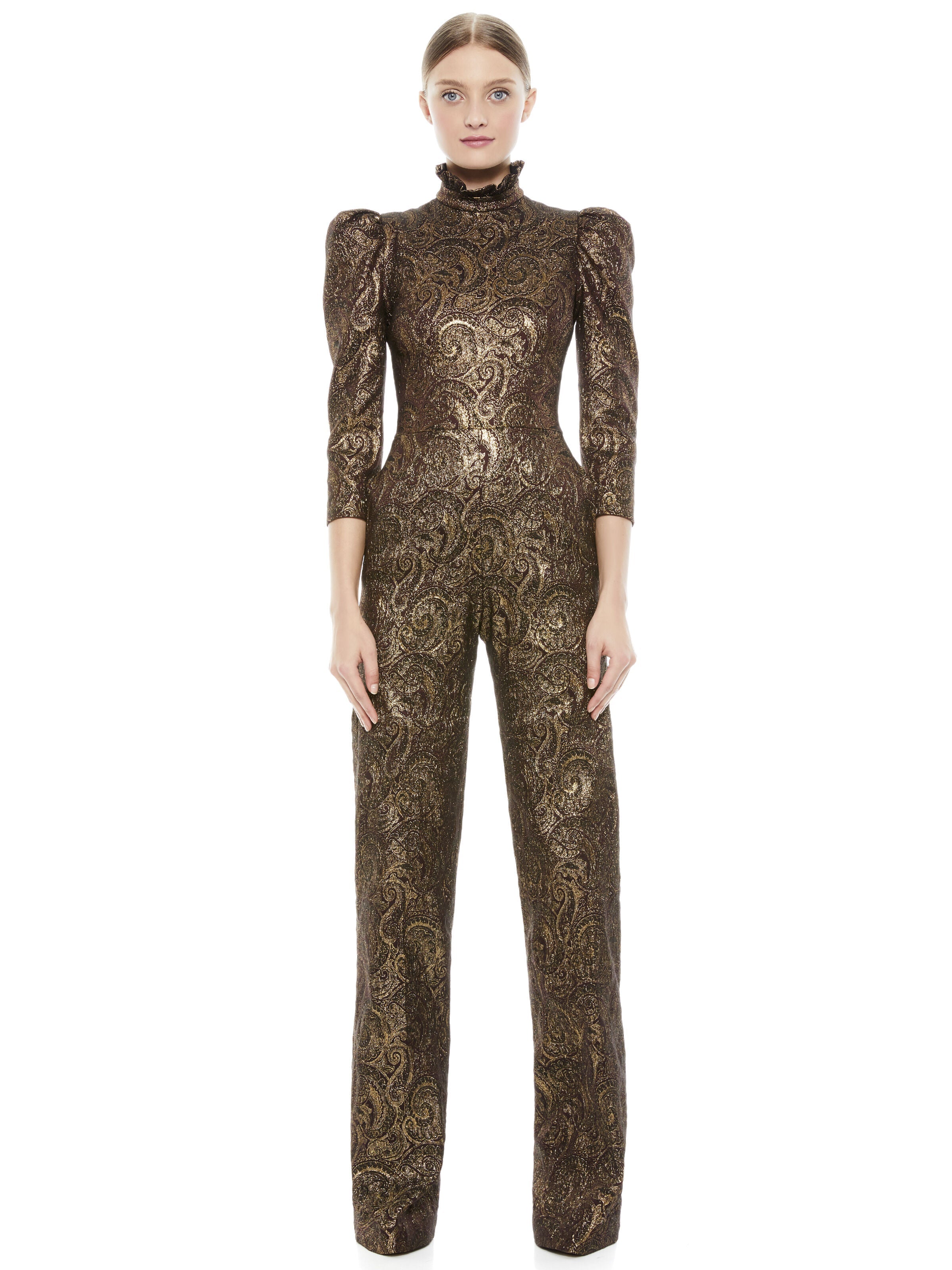 JORAH PUFF SLEEVE METALLIC JUMPSUIT-ALICE + OLIVIA