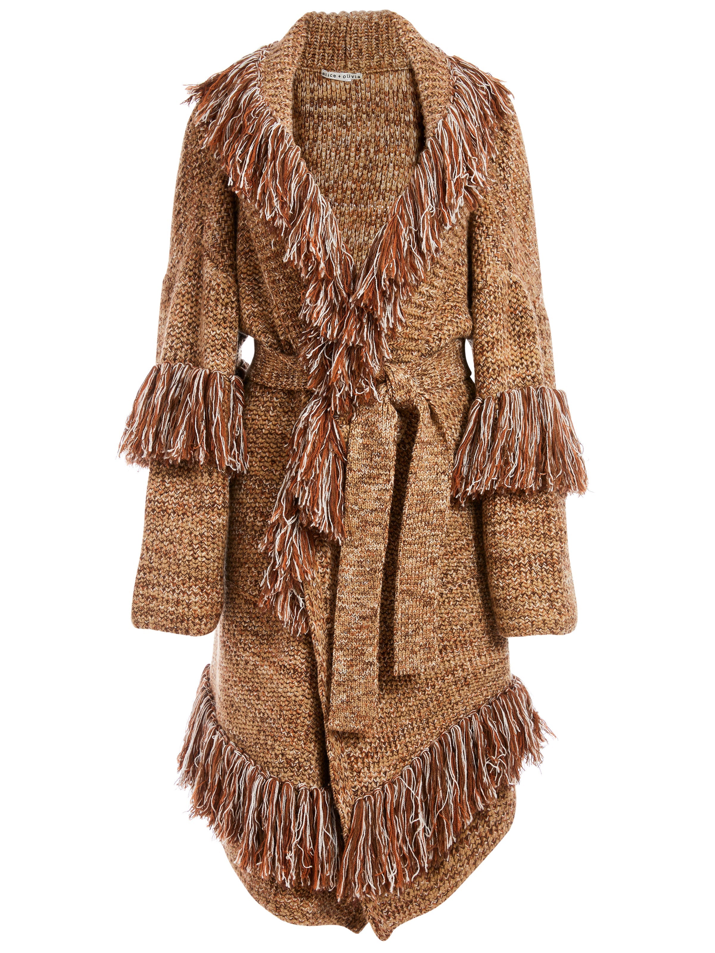ASTRID SHAWL COLLAR FINGE COAT-CHOCOLATE/OATMEAL-ALICE + OLIVIA