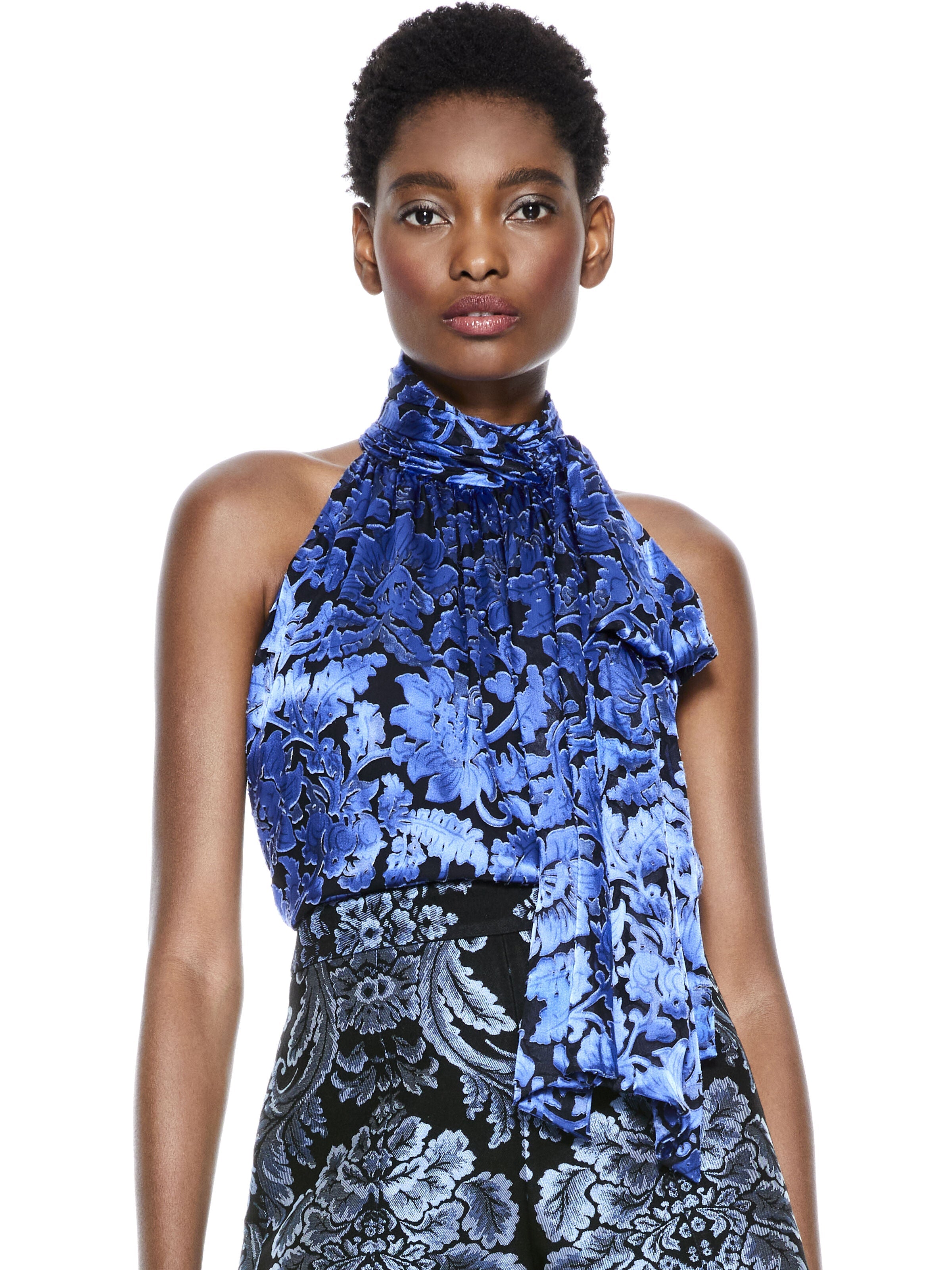 JANELLE FLORAL TIE NECK TOP-ALICE + OLIVIA