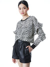 NETTIE LEOPARD RUFFLE SLEEVE TOP-ALICE + OLIVIA