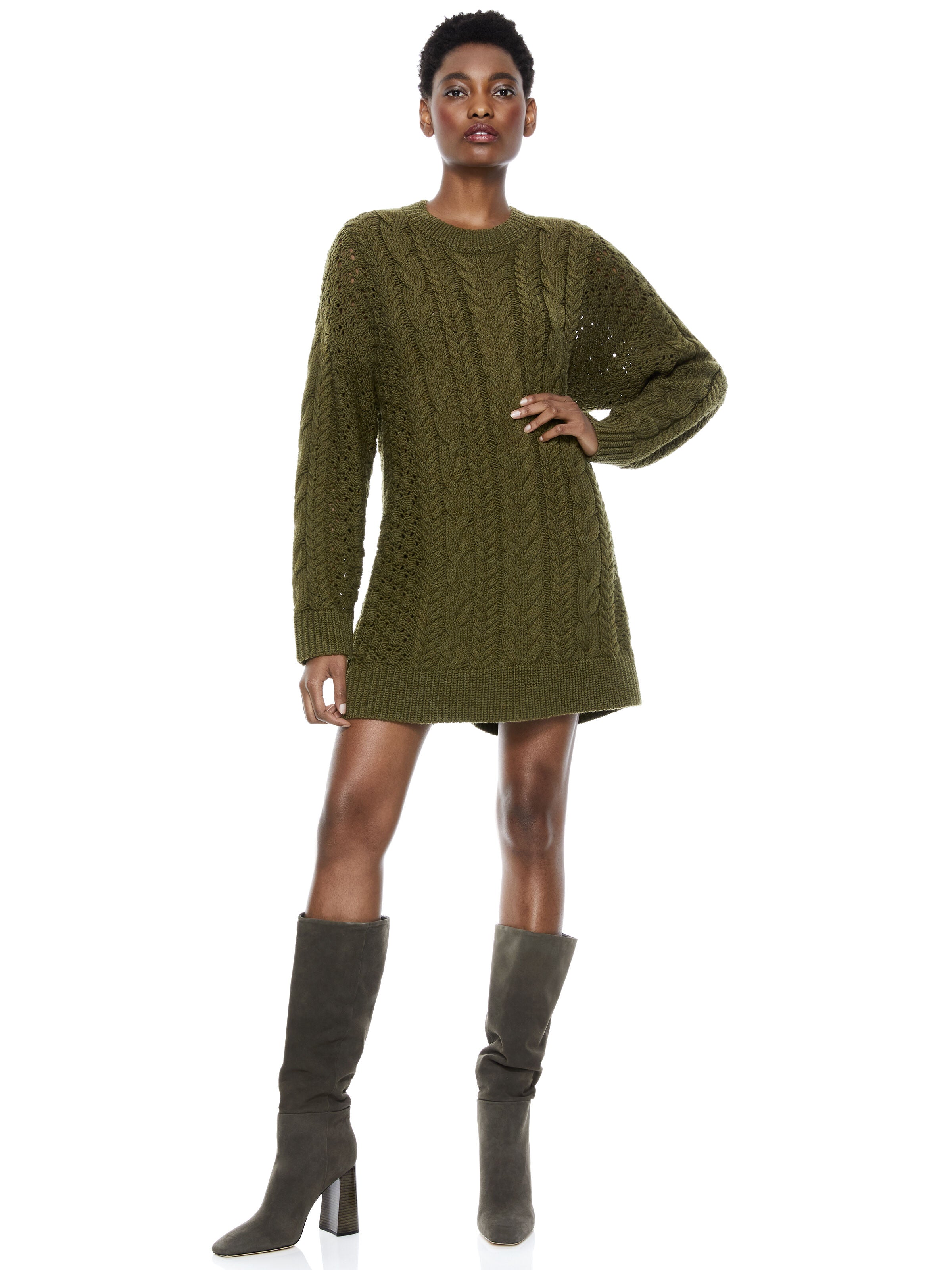 LENNIE MINI CABLEKNIT DRESS-ARMY-ALICE + OLIVIA