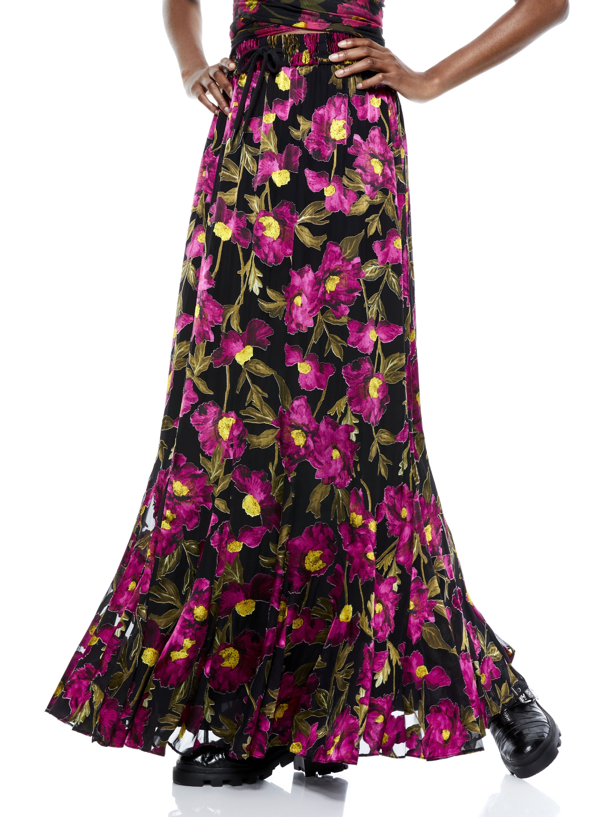 ELZA FLORAL DRAWSTRING MAXI SKIRT-ALICE + OLIVIA