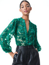 SHEILA FLORAL HENLEY TOP-DARK TEAL-ALICE + OLIVIA