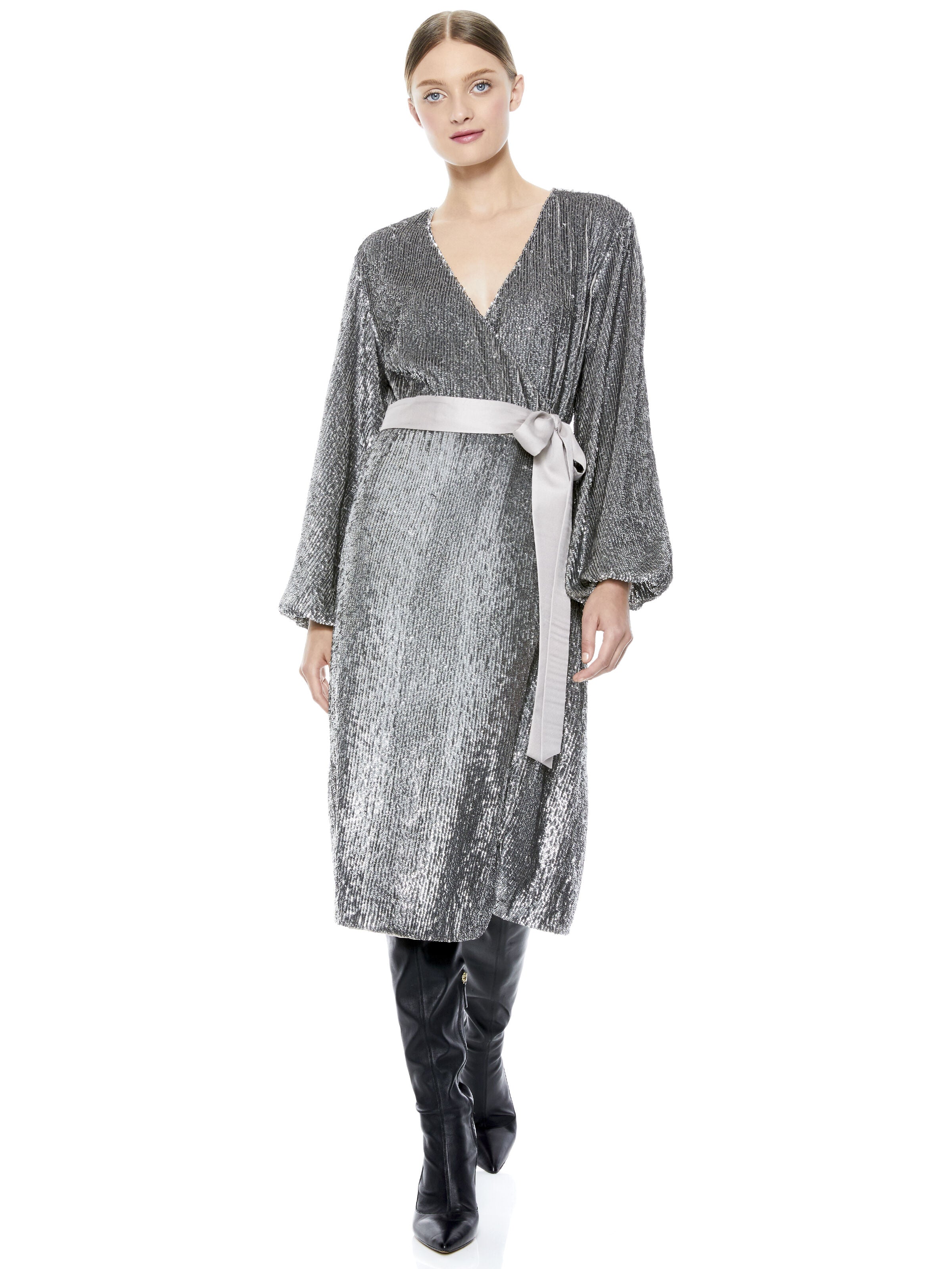 ANNE SEQUIN WRAP MIDI DRESS-ALICE + OLIVIA