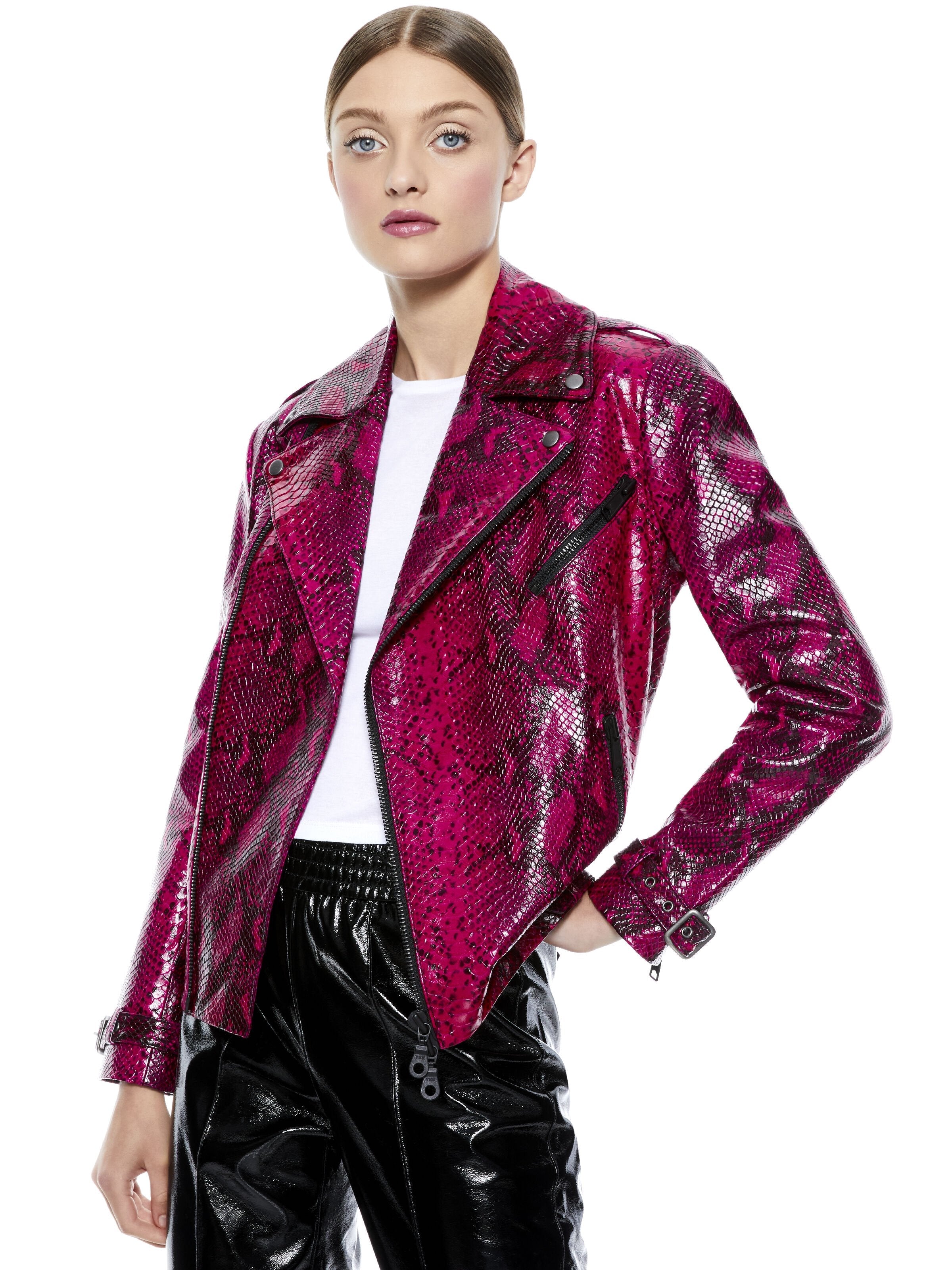 CODY LEATHER OVERSIZED JACKET-WILD PINK/BLACK-ALICE + OLIVIA