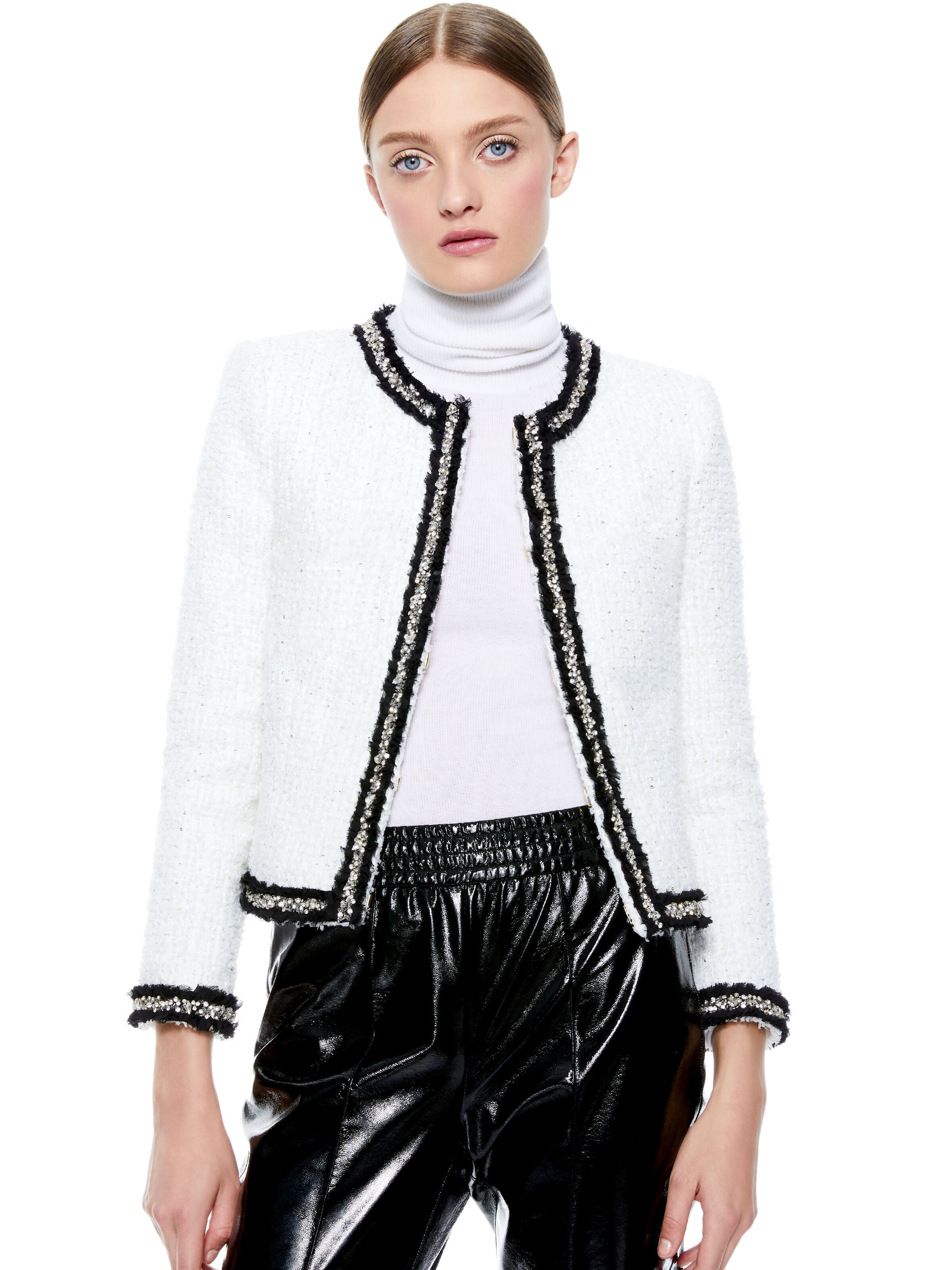 KIDMAN BOXY FRINGE JACKET-White-ALICE + OLIVIA