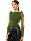 ABELLA PUFF SLEEVE CROP TOP-ARMY GREEN-ALICE + OLIVIA