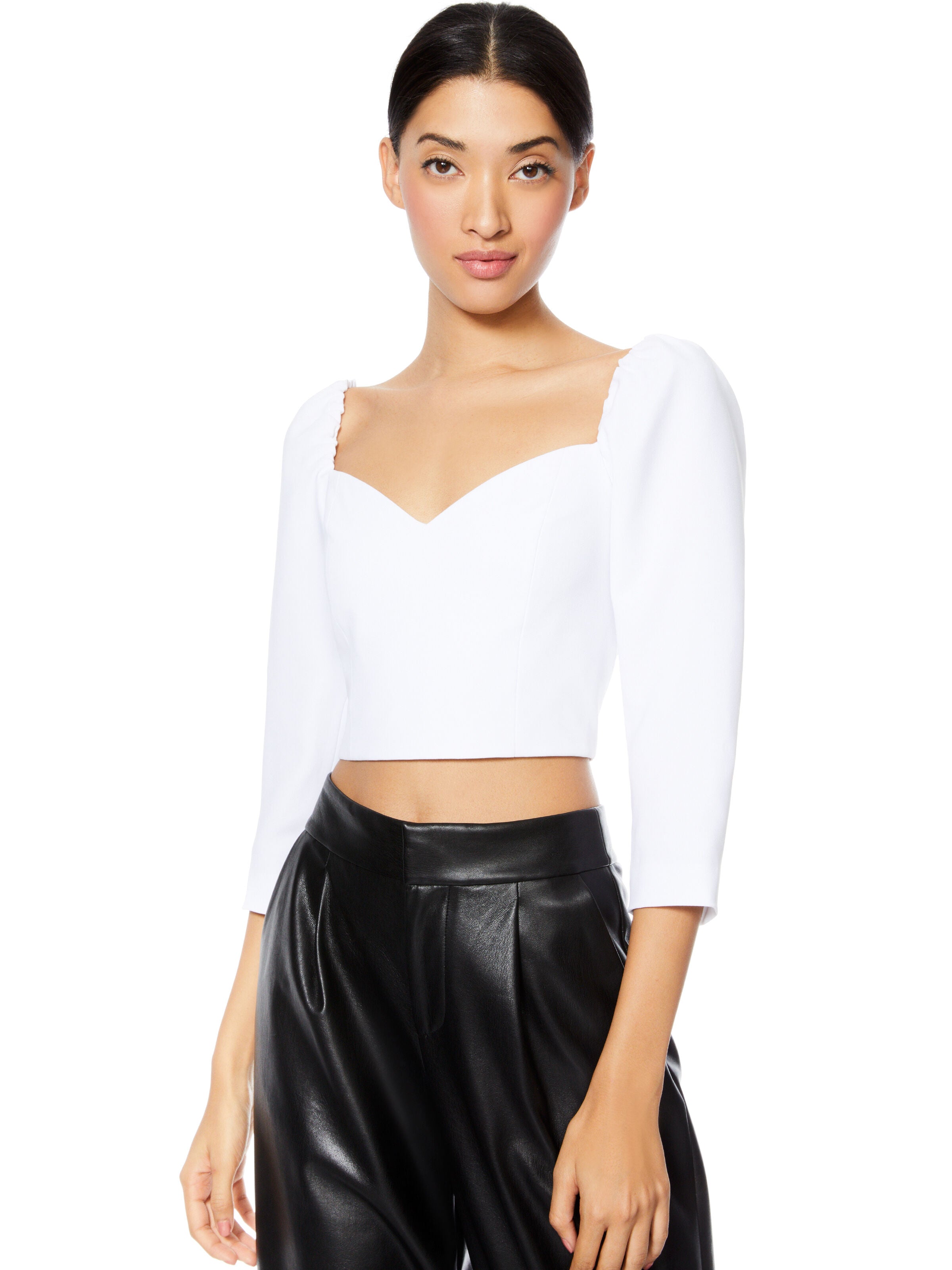 SOLANGE PUFF SLEEVE CROP TOP-ALICE + OLIVIA