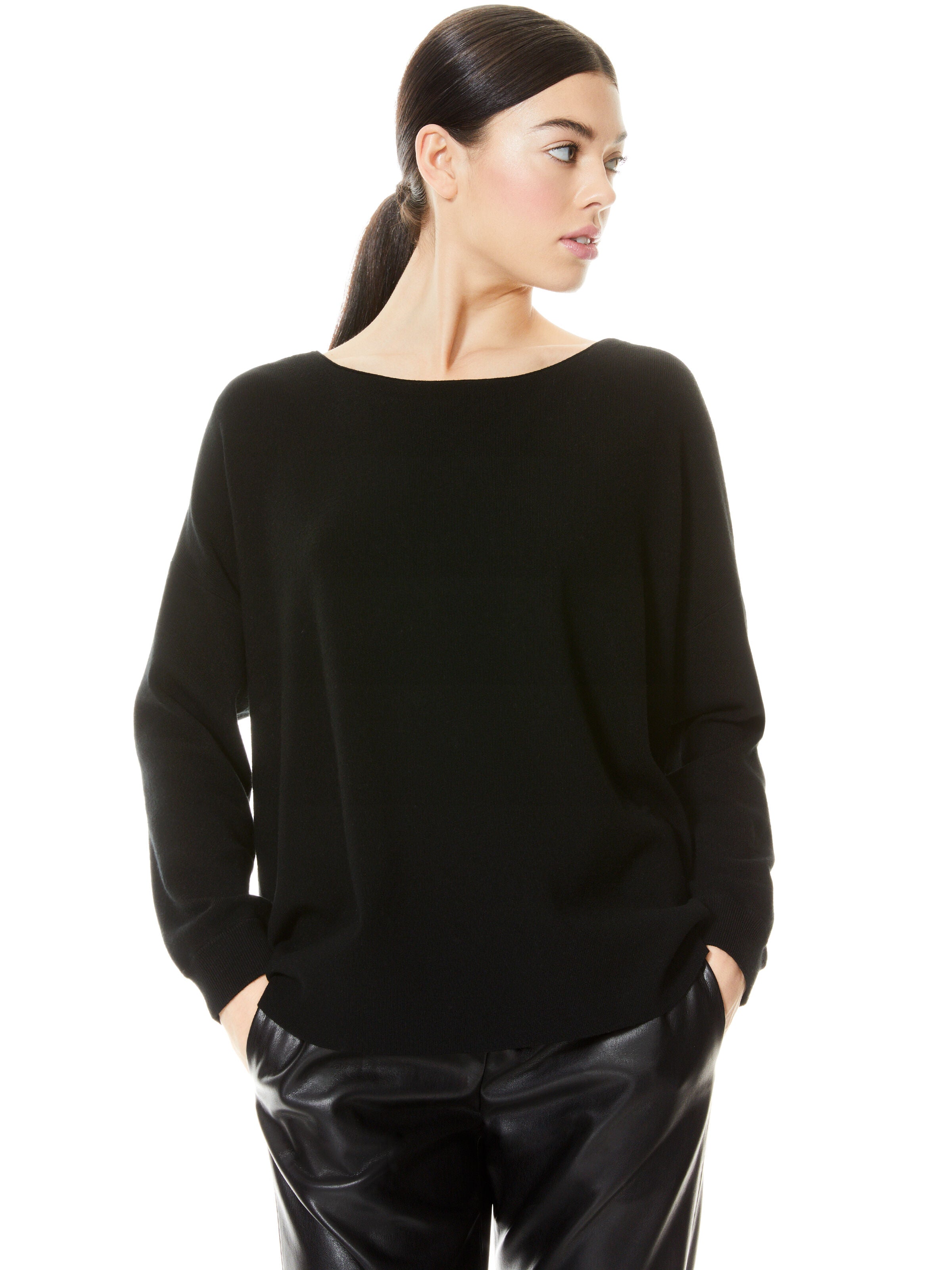 OLIVIA TIE BACK SWEATER-Black-ALICE + OLIVIA