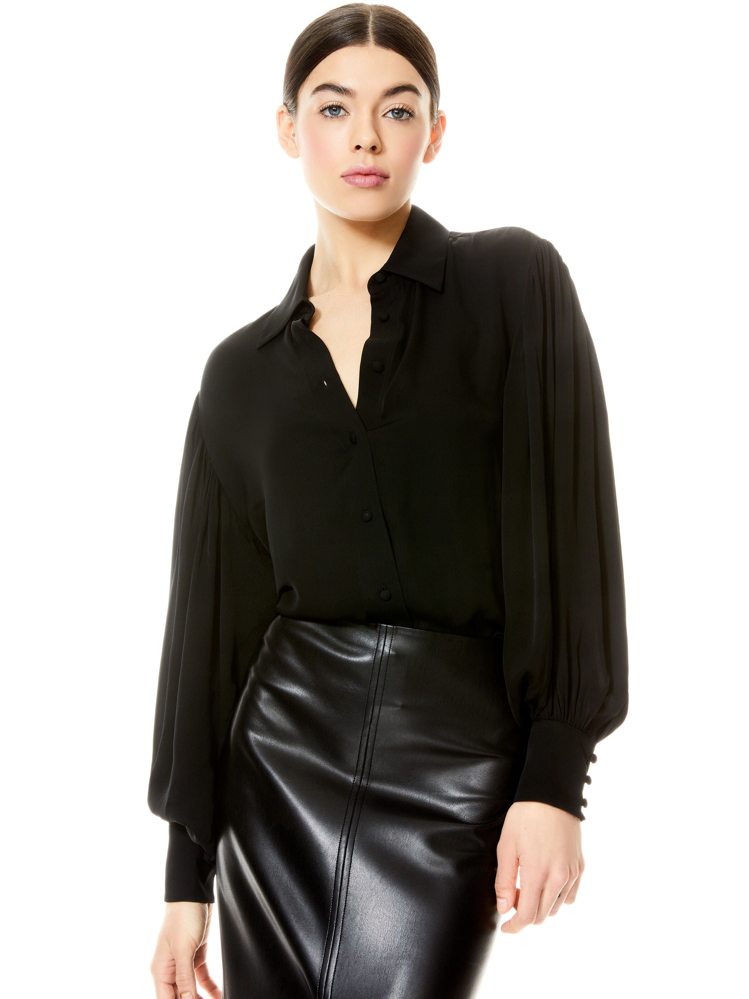 MITCHELL OPEN BACK BLOUSE-Black-ALICE + OLIVIA