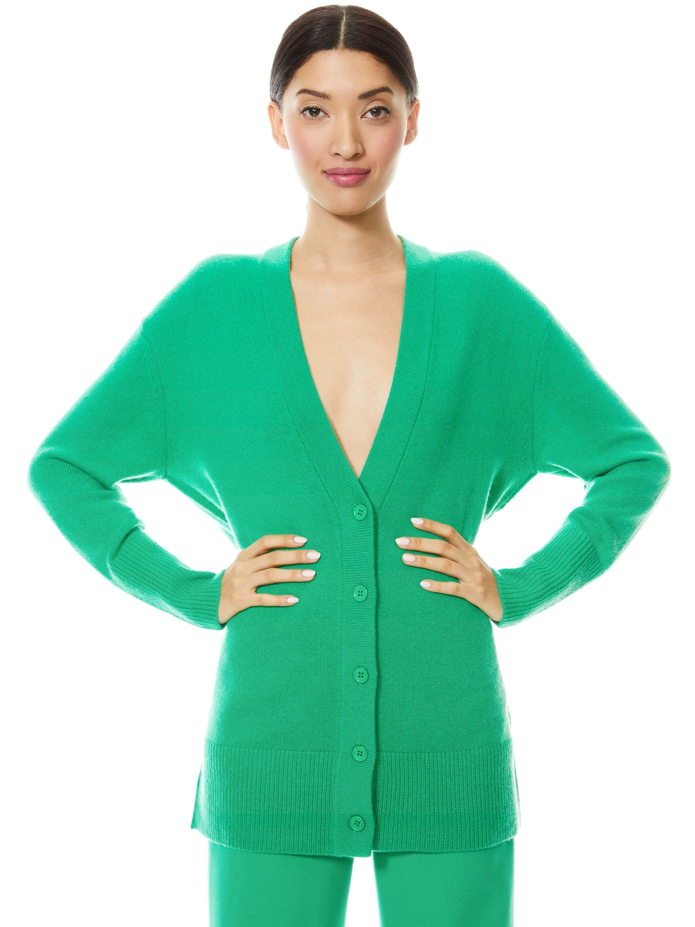 LOUIE OVERSIZED V-NECK CARDIGAN-Black-ALICE + OLIVIA