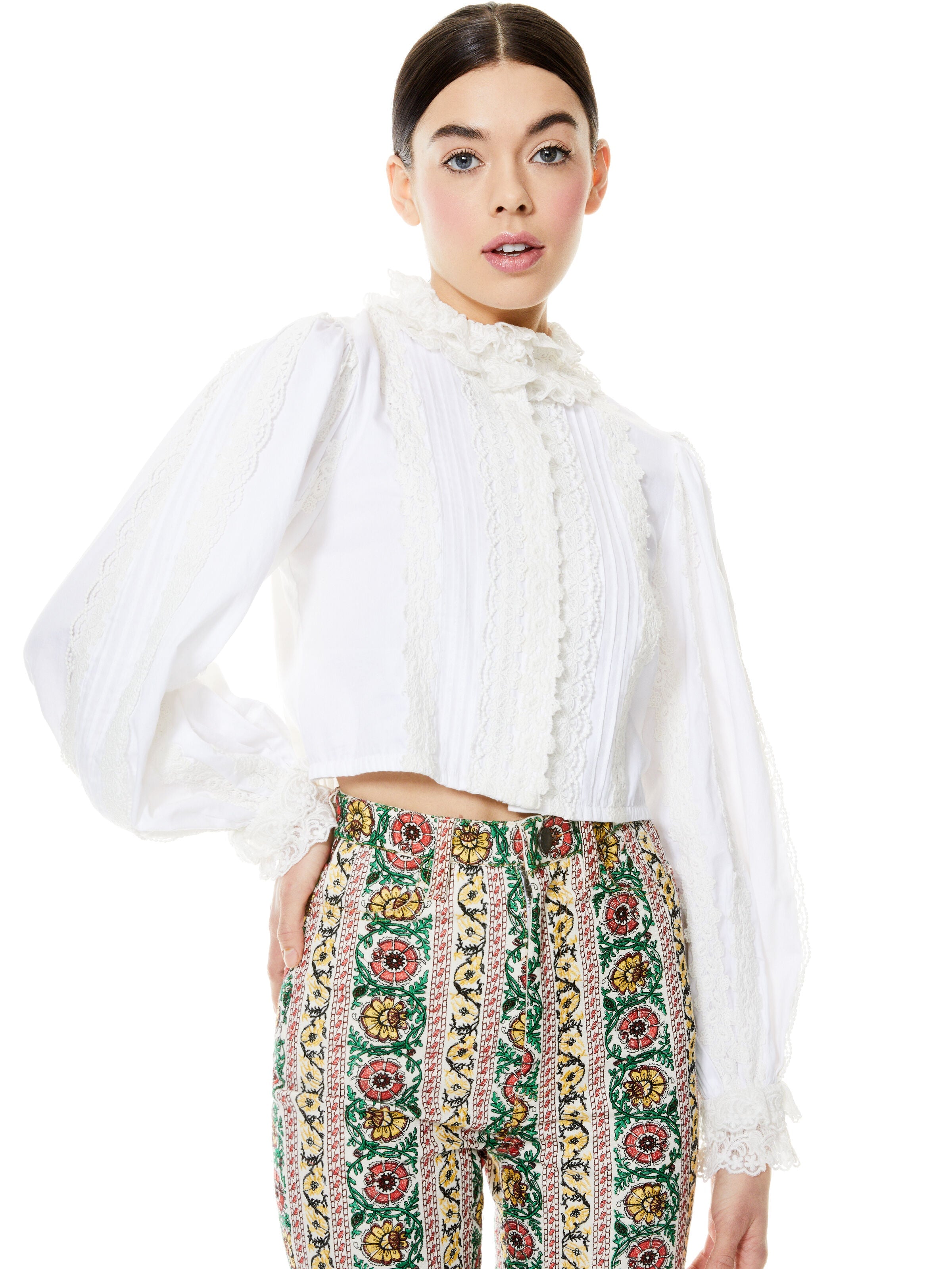 YVETTE MOCK NECK BUTTON FRONT BLOUSE-ALICE + OLIVIA