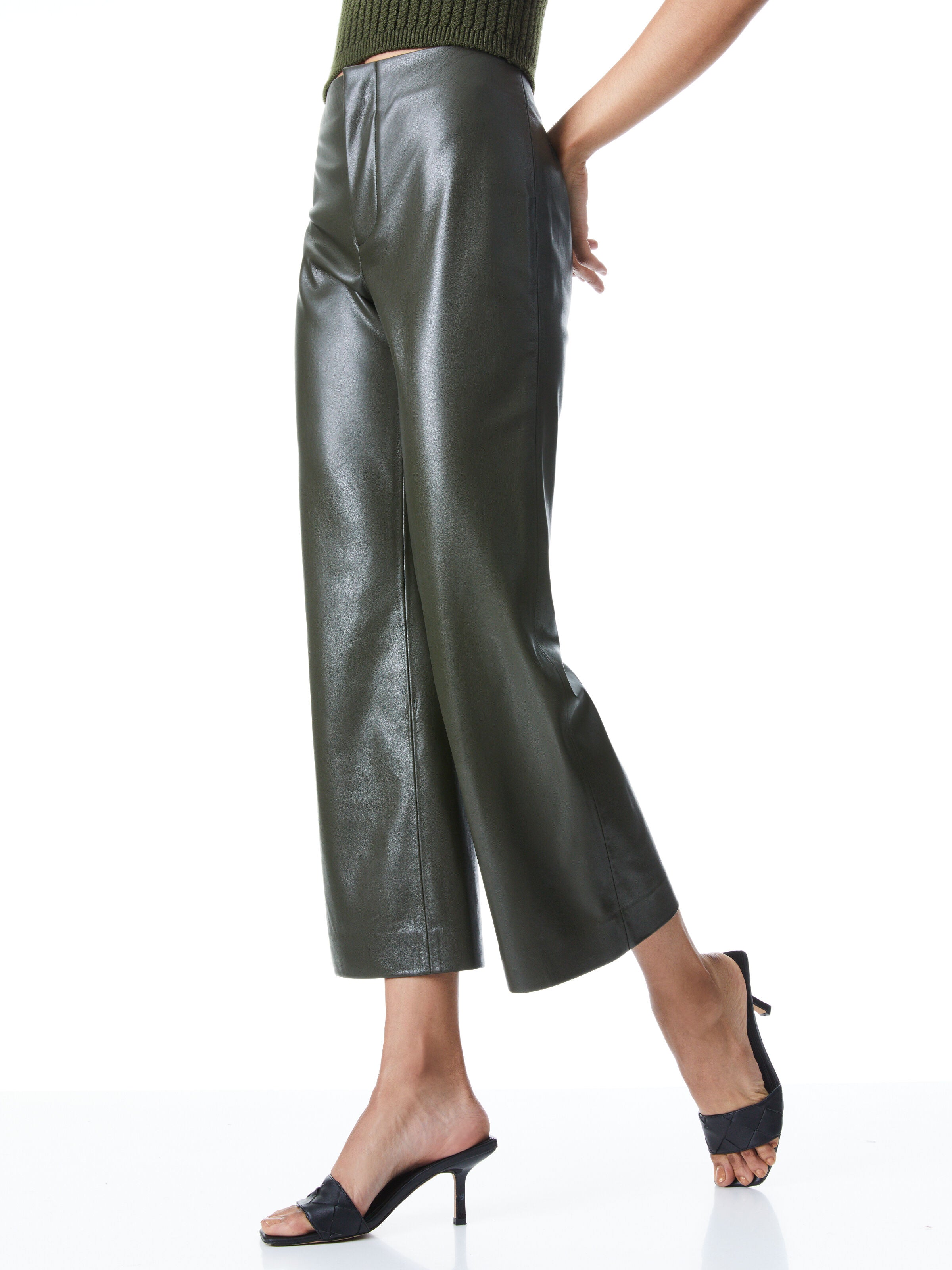 LORINDA VEGAN LEATHER PANT-OLIVE-ALICE + OLIVIA