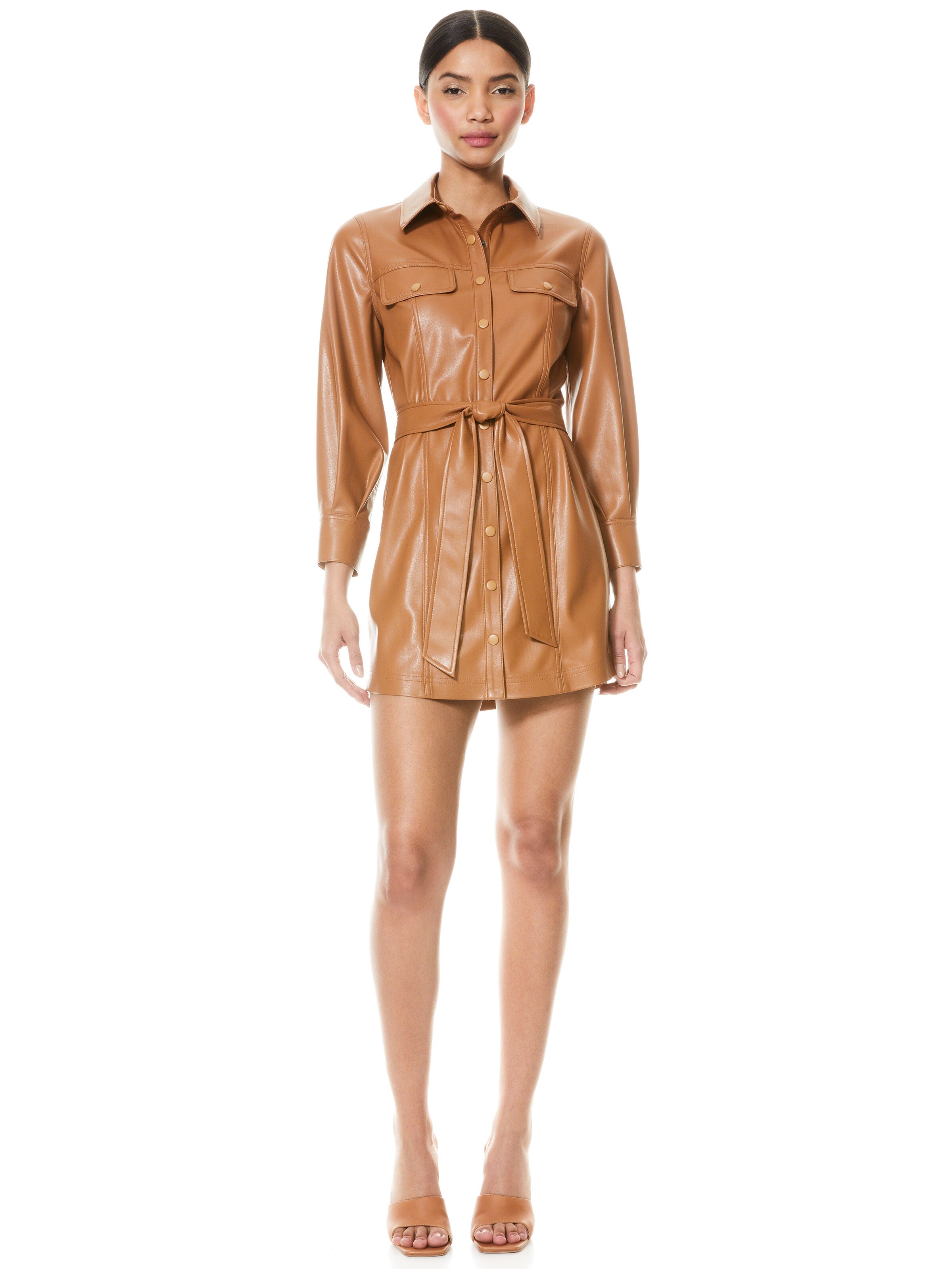 MIRANDA VEGAN TIE WAIST MINI DRESS-ALICE + OLIVIA